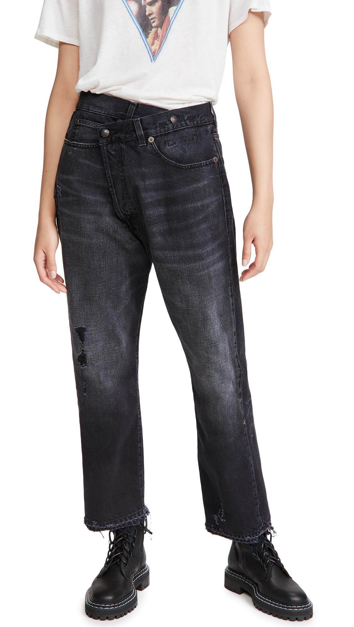 R13 Women's High Waist Cross Over Jeans - Stretch Denim Skinny Pants for Casual Wear & Night Out | Perfect for Date Night, Shopping & Everyday Fashion