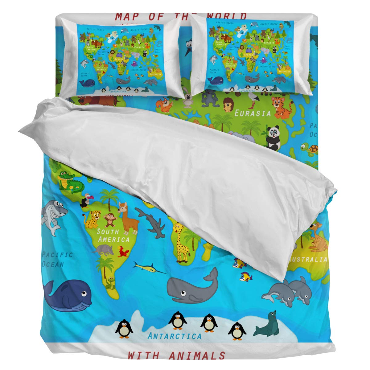 Three Sunflower 4-Piece Twin Size Duvet Cover Set - World Rare Animal Distribution Map Design, Luxury Soft Bedding Collection (1 Duvet Cover + 1 Fitted Sheet + 2 Pillowcases) - Perfect for Kids' Rooms, Dorm Decor & Eco-Friendly Home Styling