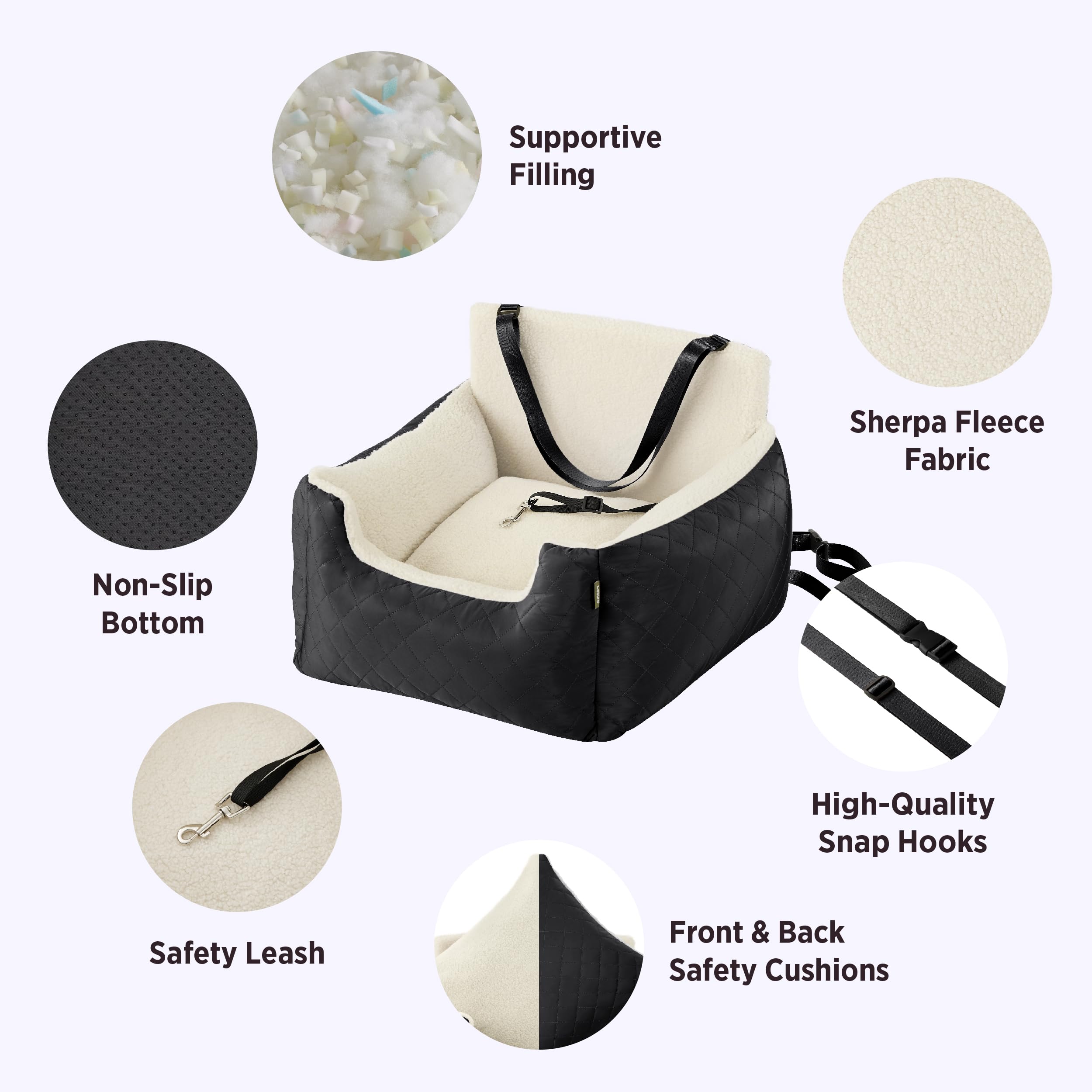 **Waterproof Small Dog Car Booster Seat - Travel Pet Carrier Bed with Clip-On Leash for Medium Dogs (54.5x49.5x38cm, Black) - Perfect for Road Trips & Safe Car Rides**