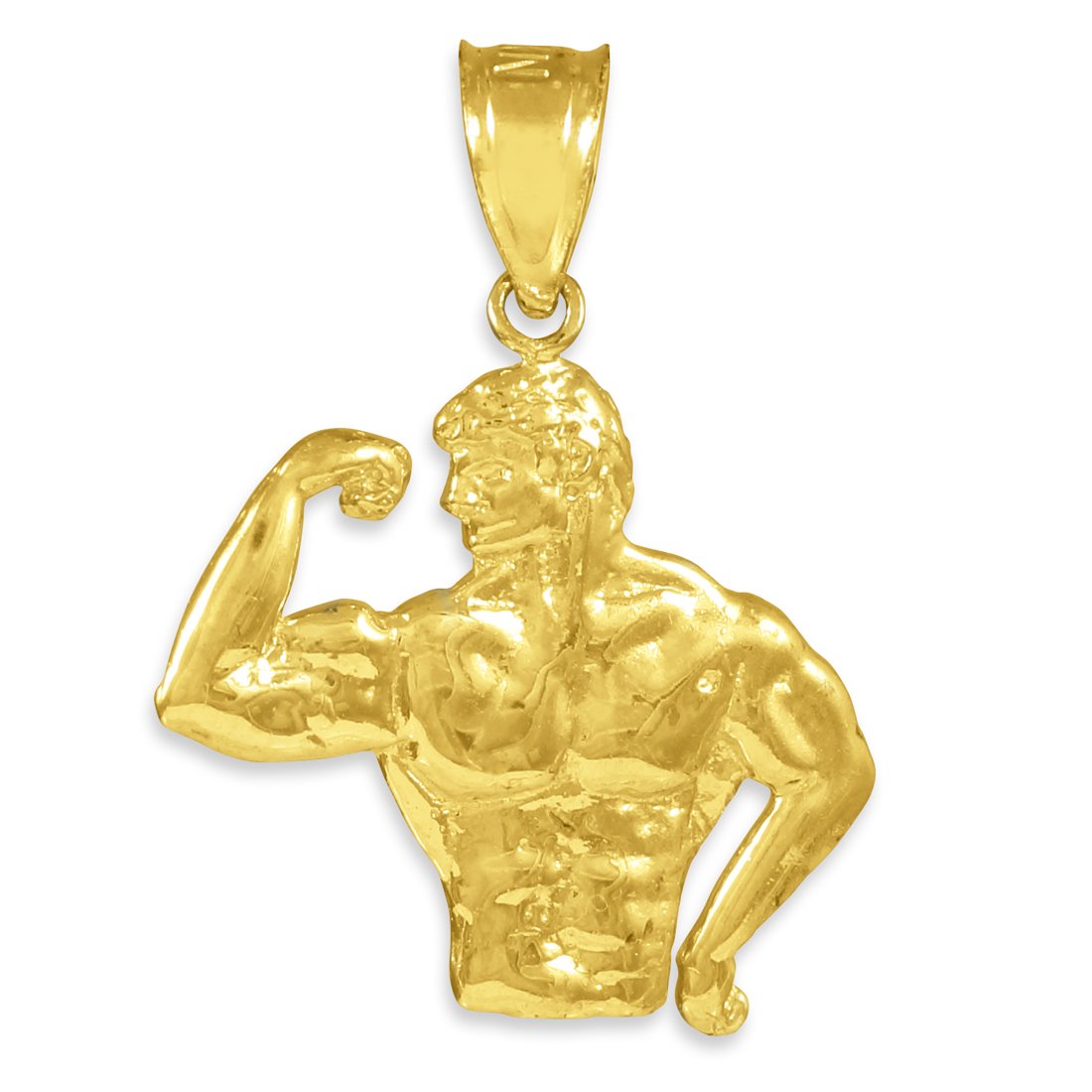 10k Yellow Gold Bodybuilder Sports Pendant Necklace for Men - Gym & Workout Jewelry - Weightlifting & Fitness Gift Idea - Durable Gold Chain for Athletes & Bodybuilders