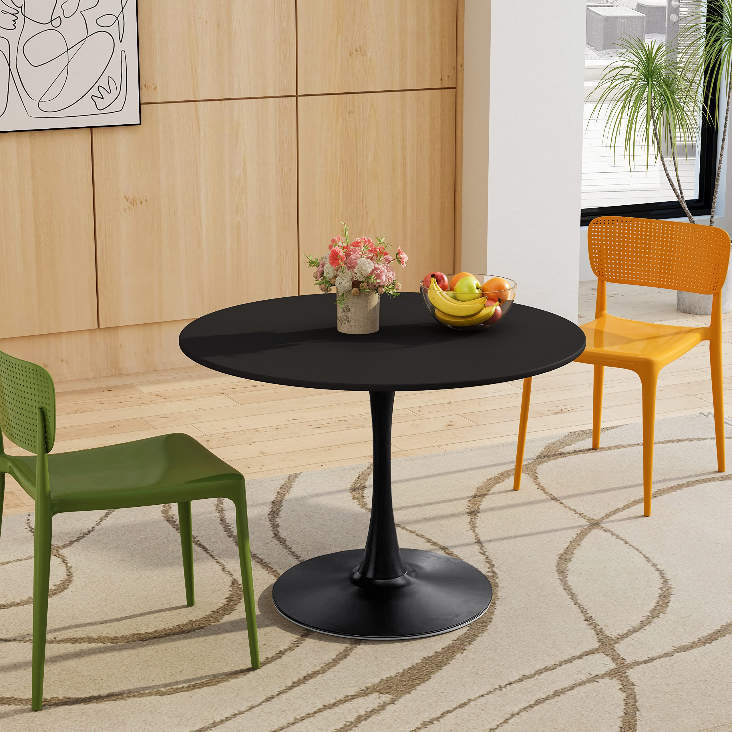 42 Inch Round Dining Table - Mid-Century Modern Tulip Table with Sturdy Metal Pedestal Base, Space-Saving Design for Small Kitchens & Dining Rooms, Easy to Assemble, Matte Black Finish - Perfect for Breakfast Nooks, Apartment Living & Cozy Dinner Parties