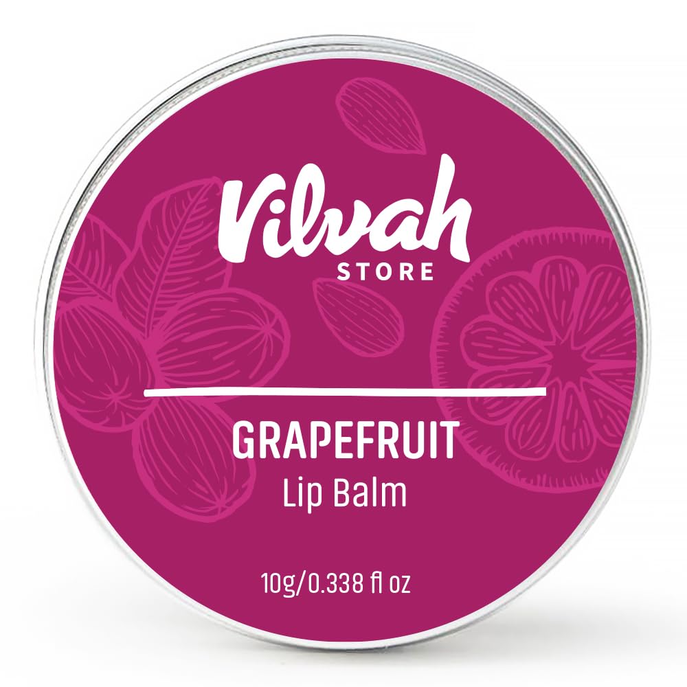 Vilvah Grapefruit Lip Balm for Dry, Damaged & Chapped Lips - Moisturizing Lip Care with Shea Butter, Beeswax & Essential Oils - 0.35oz (Multicolor) | Perfect for Winter Hydration, Daily Lip Protection & On-the-Go Nourishment