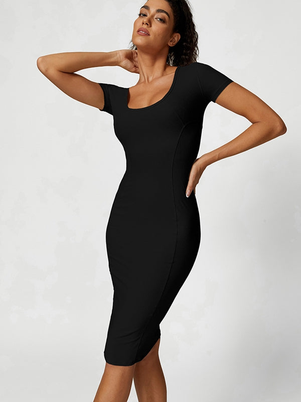ZASUWA Women's U Neck Ribbed Quick Dry Dress - Perfect for Work, Travel & Casual Wear
