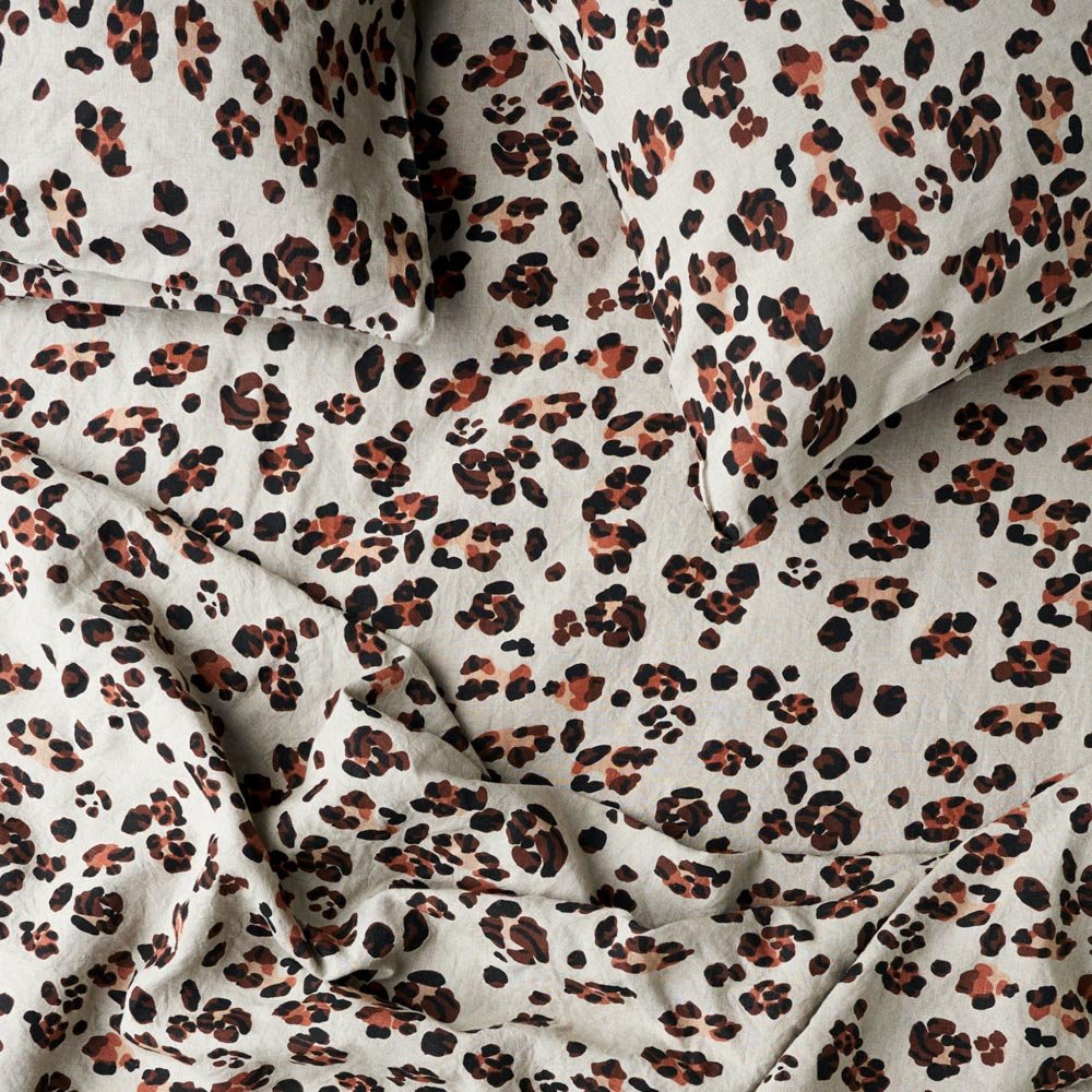 Premium 100% Linen Flat Sheet - Soft & Breathable Leopard Print Bedding - Perfect for Summer Nights & Luxury Bedroom Decor