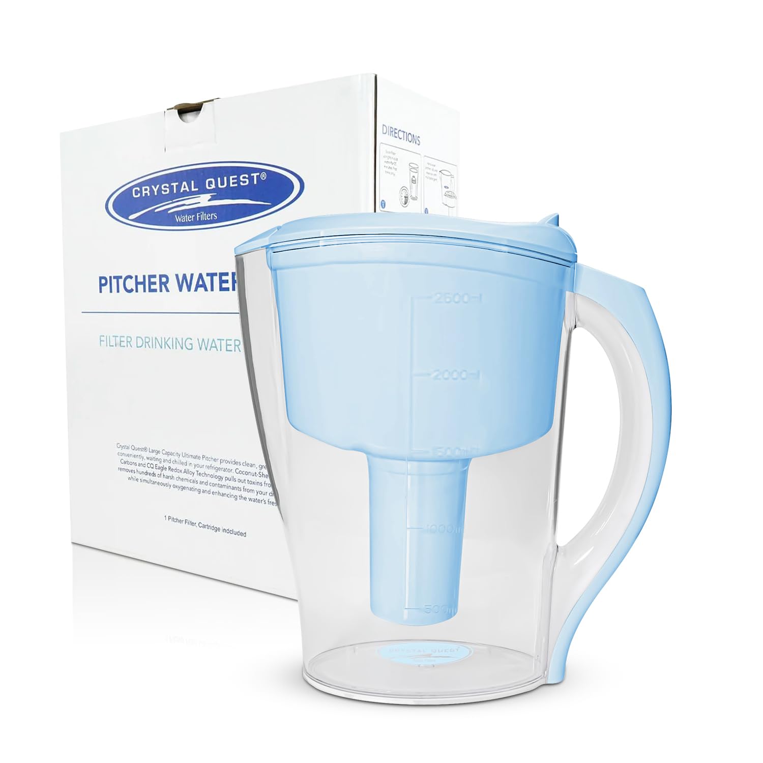 Crystal Quest Alkaline Water Pitcher Filter System - Light Blue - BPA Free, 10 Cup Capacity - Perfect for Home, Office & Travel Hydration