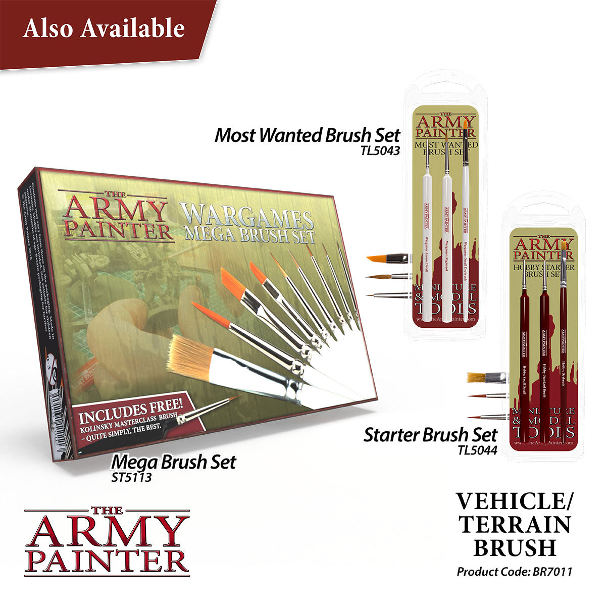 Wargamer Brush Set for Vehicles & Scenery - Premium Miniature Painting Brushes for Warhammer, Model Kits & Diorama Building - Perfect for Hobbyists & Tabletop Gamers