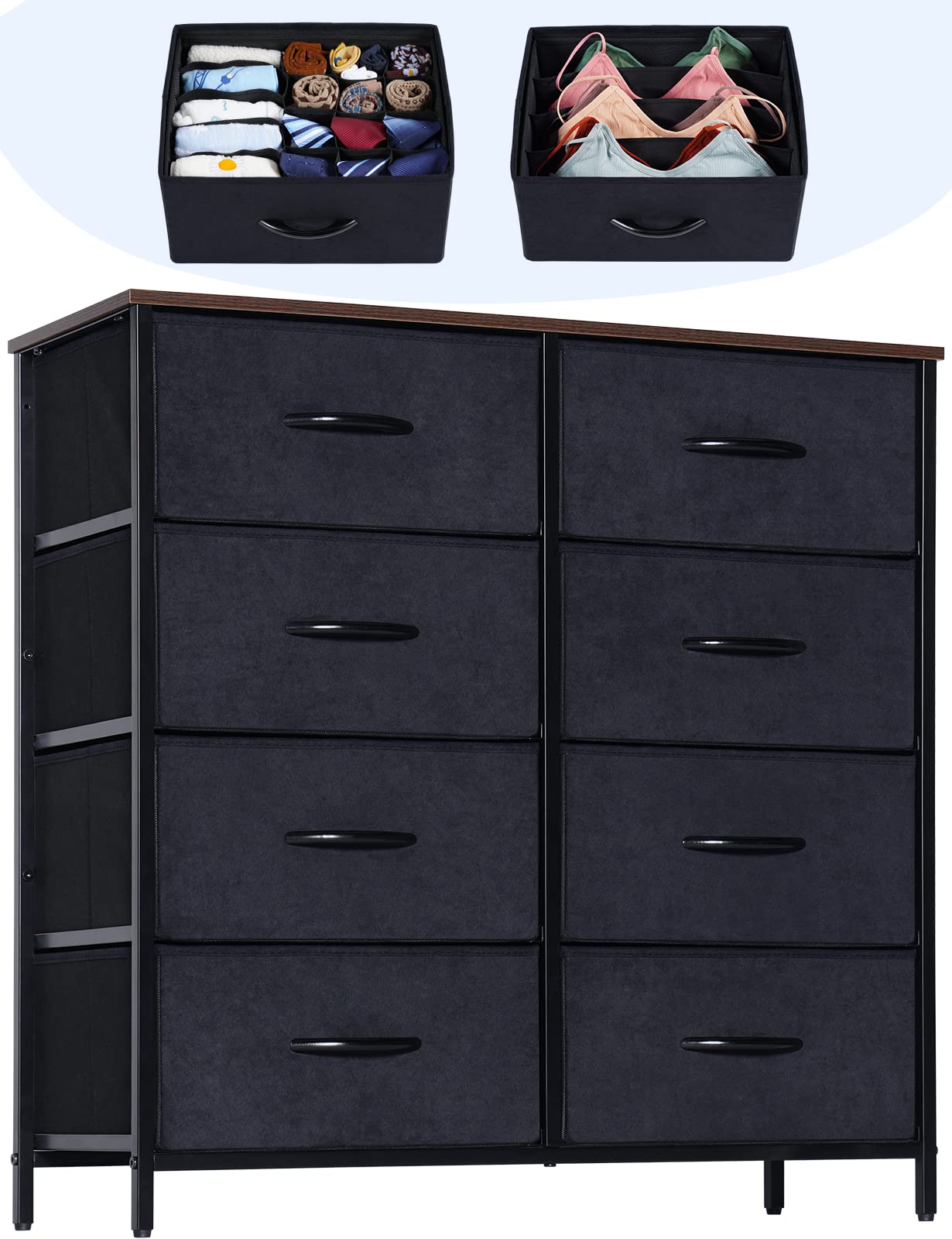 LYNCOHOME 8-Drawer Dresser for Bedroom & Nursery - Sturdy Steel Frame Fabric Storage Organizer with 2 Drawer Dividers - Lightweight Movable Chest for Clothes, Baby & Kids Clothing - Perfect for Bedroom, Closet, Hallway or Nursery Organization