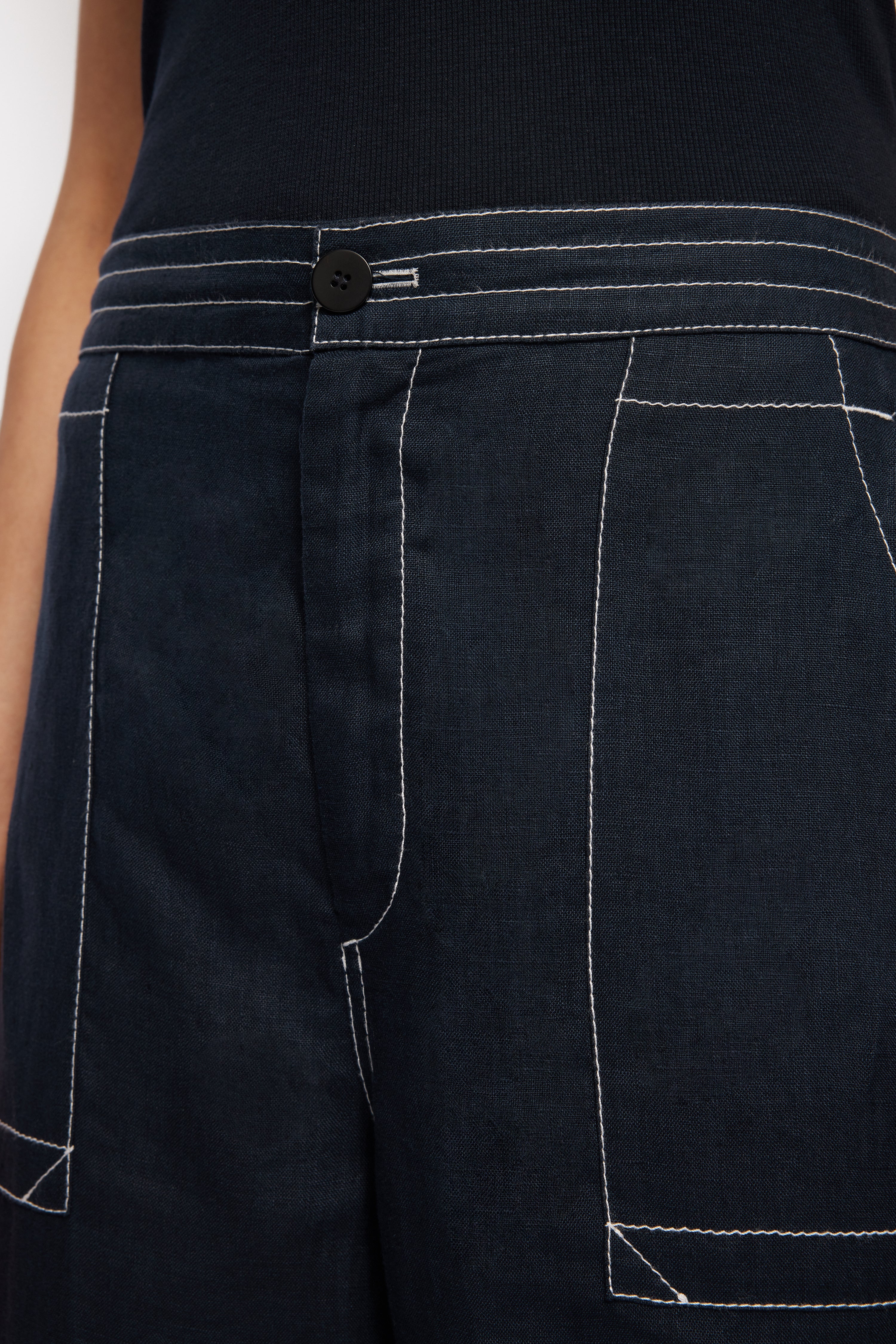 French Linen Cropped Pants for Women - High Waisted Summer Wide Leg Trousers in Navy Blue | Casual Office Wear & Beach Vacation Outfits