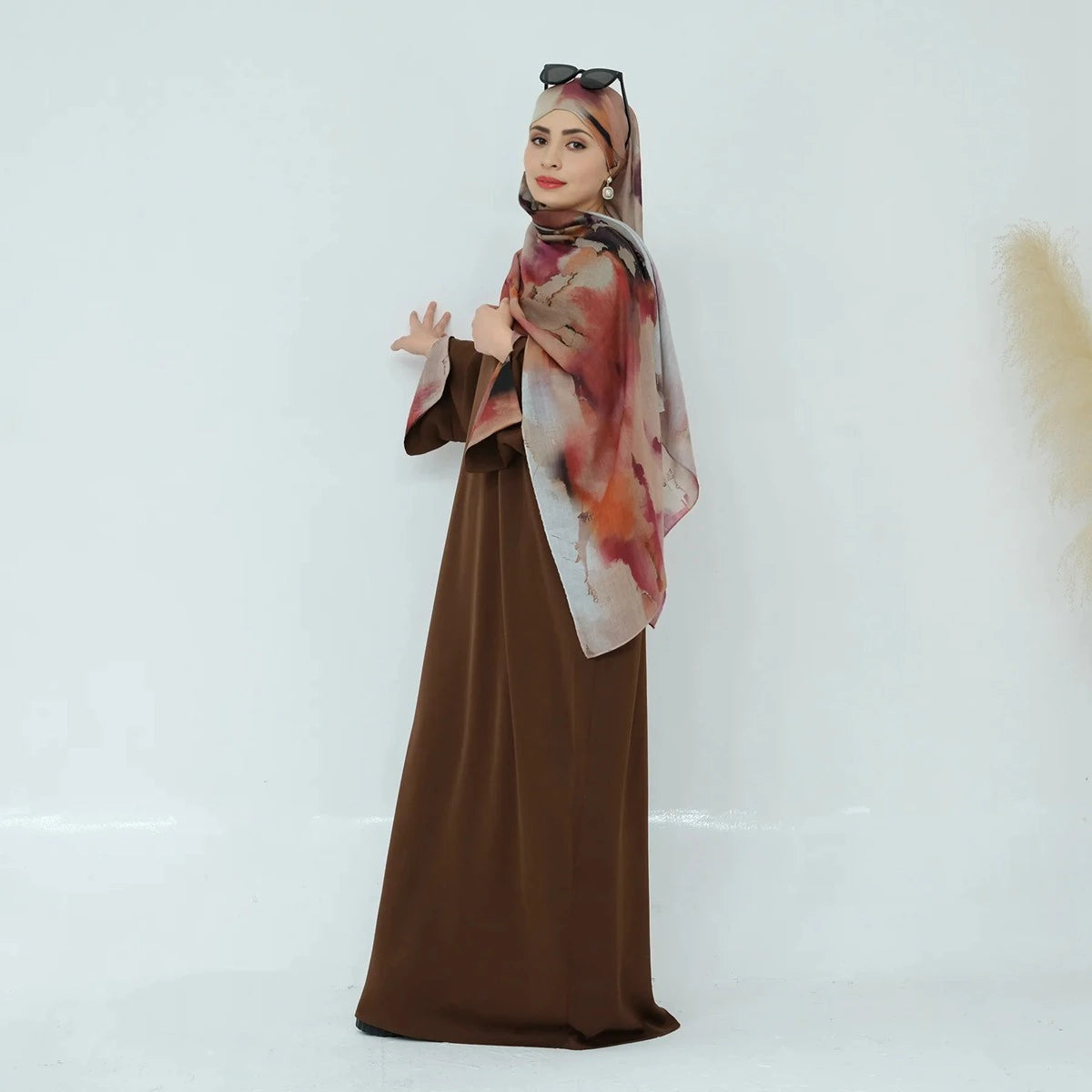 Elegant Nida Sleeve Slit Abaya Dress with Matching Hijab - Modest Muslim Women's Prayer Dress for Mosque & Special Occasions