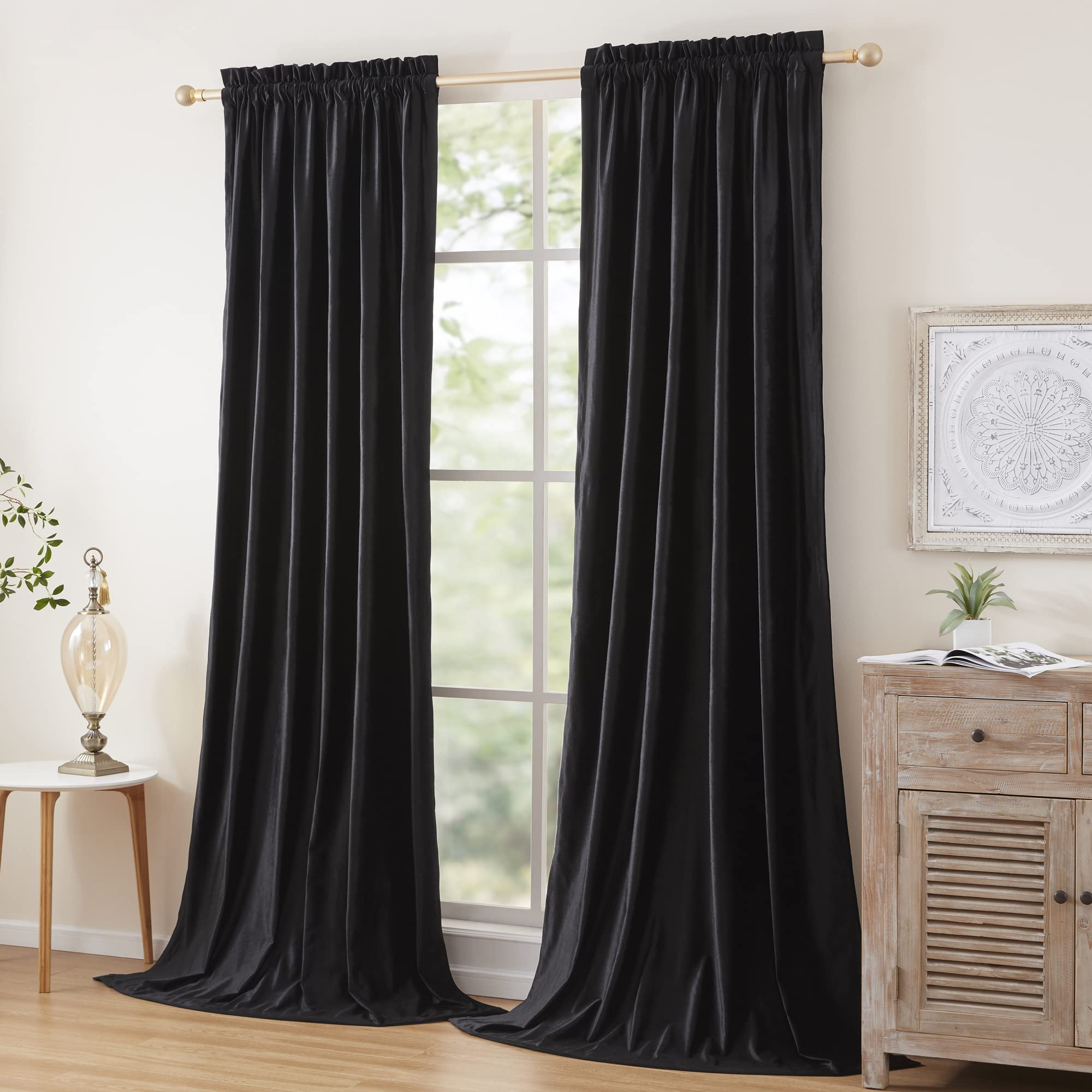 PRIMROSE 72 Inch Blackout Curtains for Living Room & Bedroom - Velvet Thermal Insulated Rod Pocket Drapes, Set of 2 Panels, Semi Room Darkening Window Treatment - Perfect for Home Theater, Nursery & Light-Sensitive Sleepers
