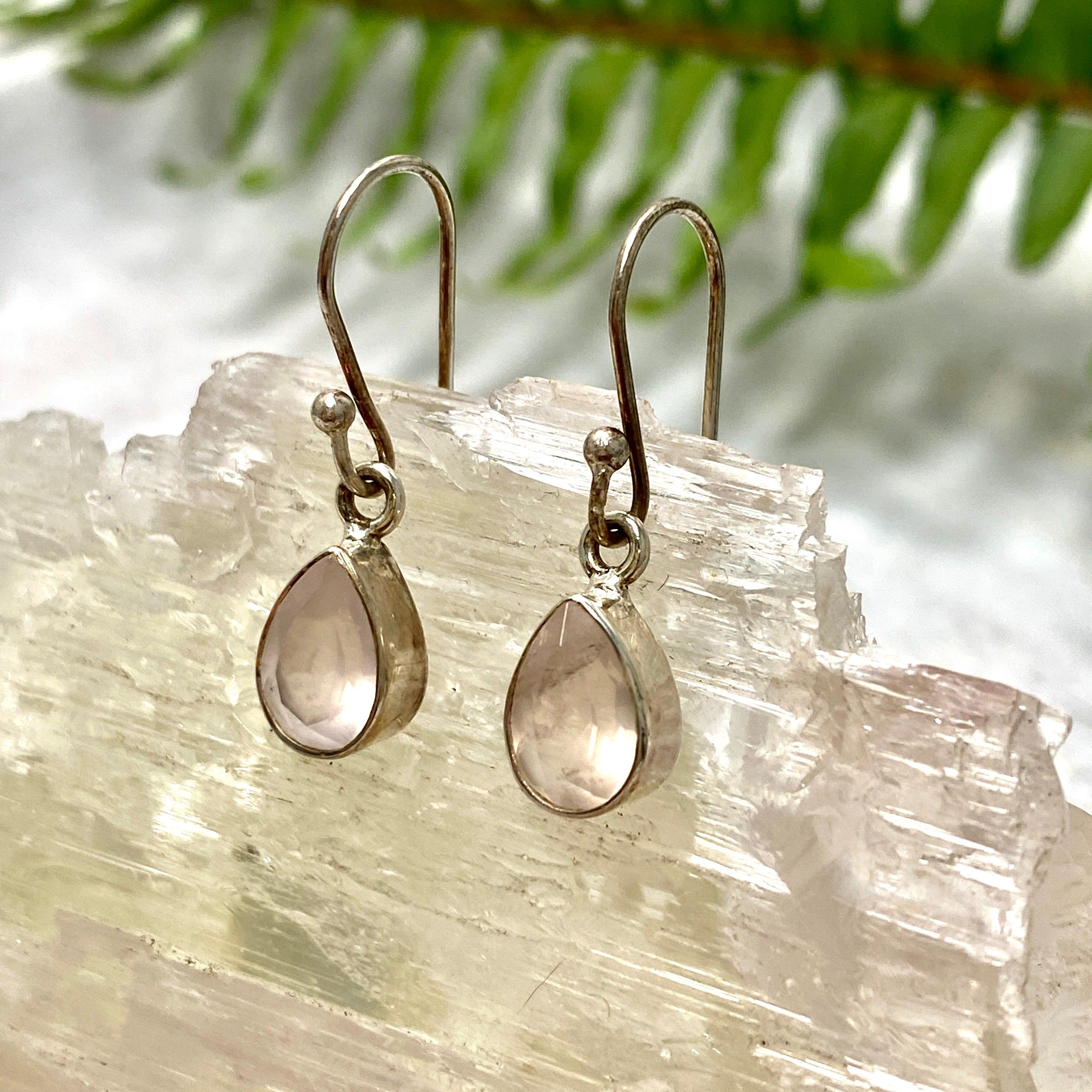 Rose Quartz Faceted Teardrop Earrings - Dainty Crystal Jewelry for Women, Gift for Her | Wedding, Party, Everyday Wear