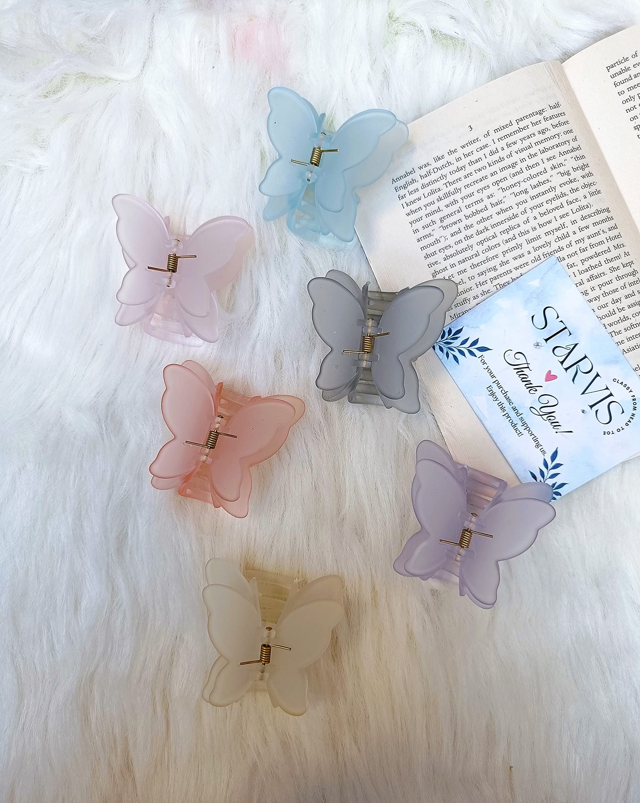 Pastel Gradient Butterfly Hair Clips for Women - 6pc Set of Large Double Shade Wing Hair Claws (Starvis Frosted) - Perfect for Parties, Weddings & Everyday Hair Accessories - Gift for Women & Girls