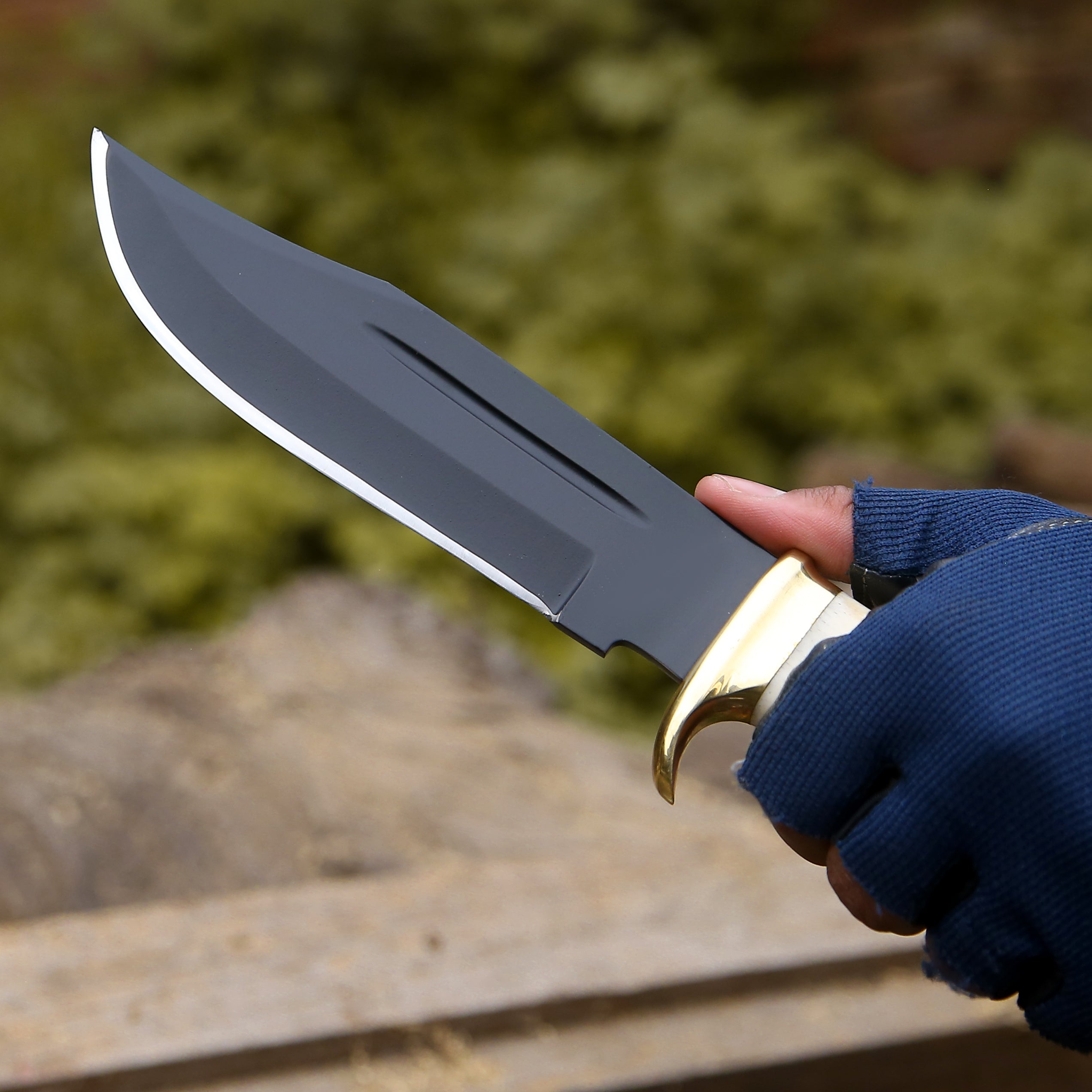 Premium Vindicator Custom Bowie Knife - Genuine Bone & Stacked Leather Handle - Hunting, Camping, Survival & Outdoor Activities