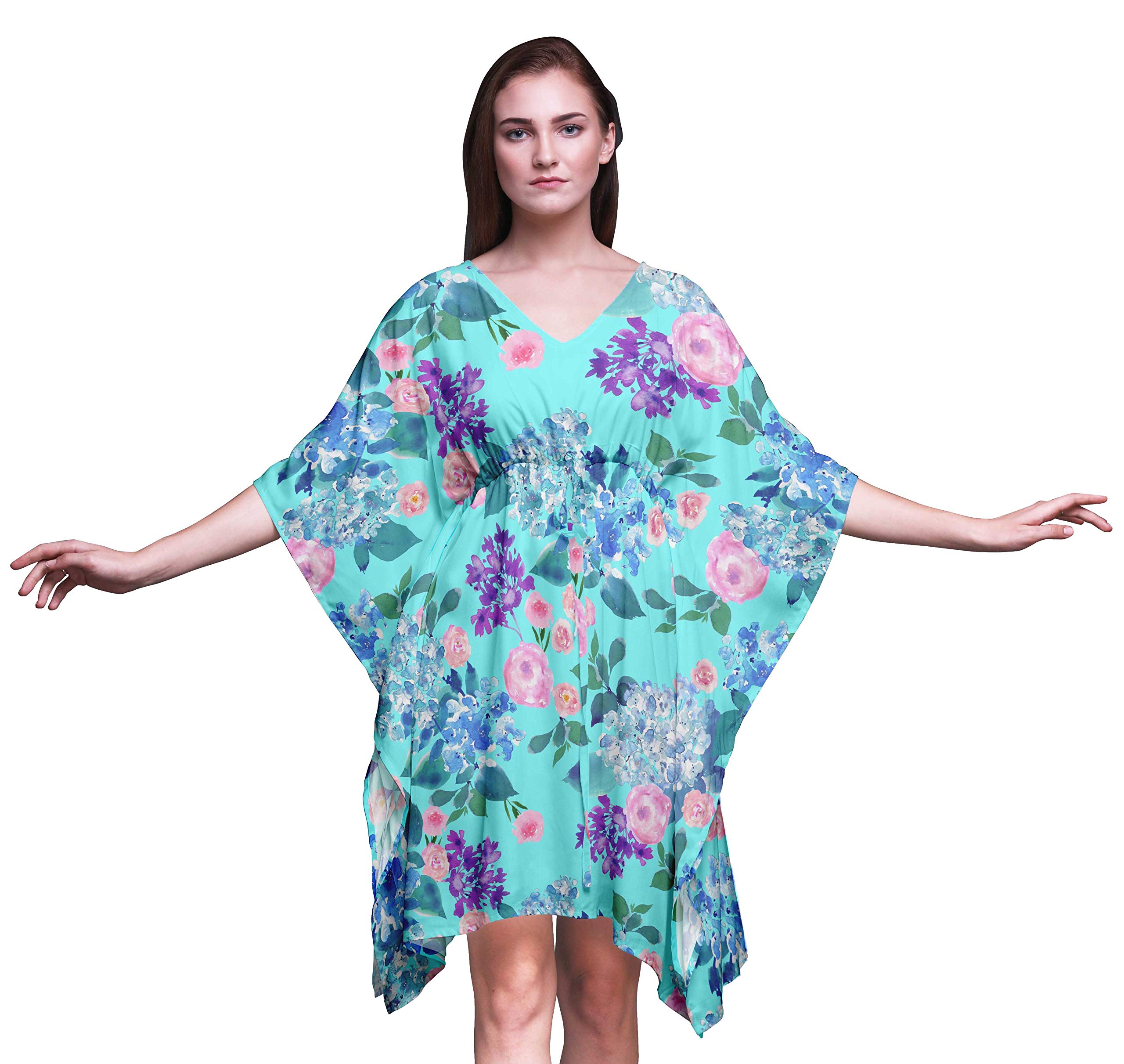 Bimba Women's Short Caftan Midi Dress - Beach Cover Up Swimwear, Boho Kaftan for Poolside, Vacation & Summer Outfits