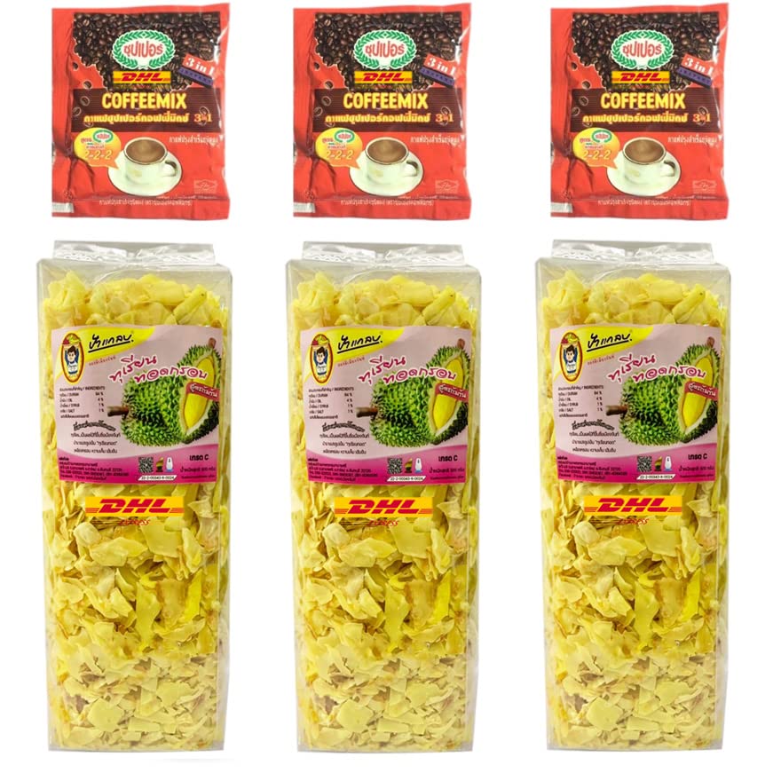 Premium Thai Monthong Durian Chips - 100% Natural Vegan Snack, Crispy & Sweet Yellow Durian (500g x 3 Pack) | Healthy Exotic Fruit Chips for Keto, Paleo Diet | Perfect for Office Snacks, Travel Food & Gift Giving | Free Beauty Gift Included | Fast DHL Shipping from Thailand
