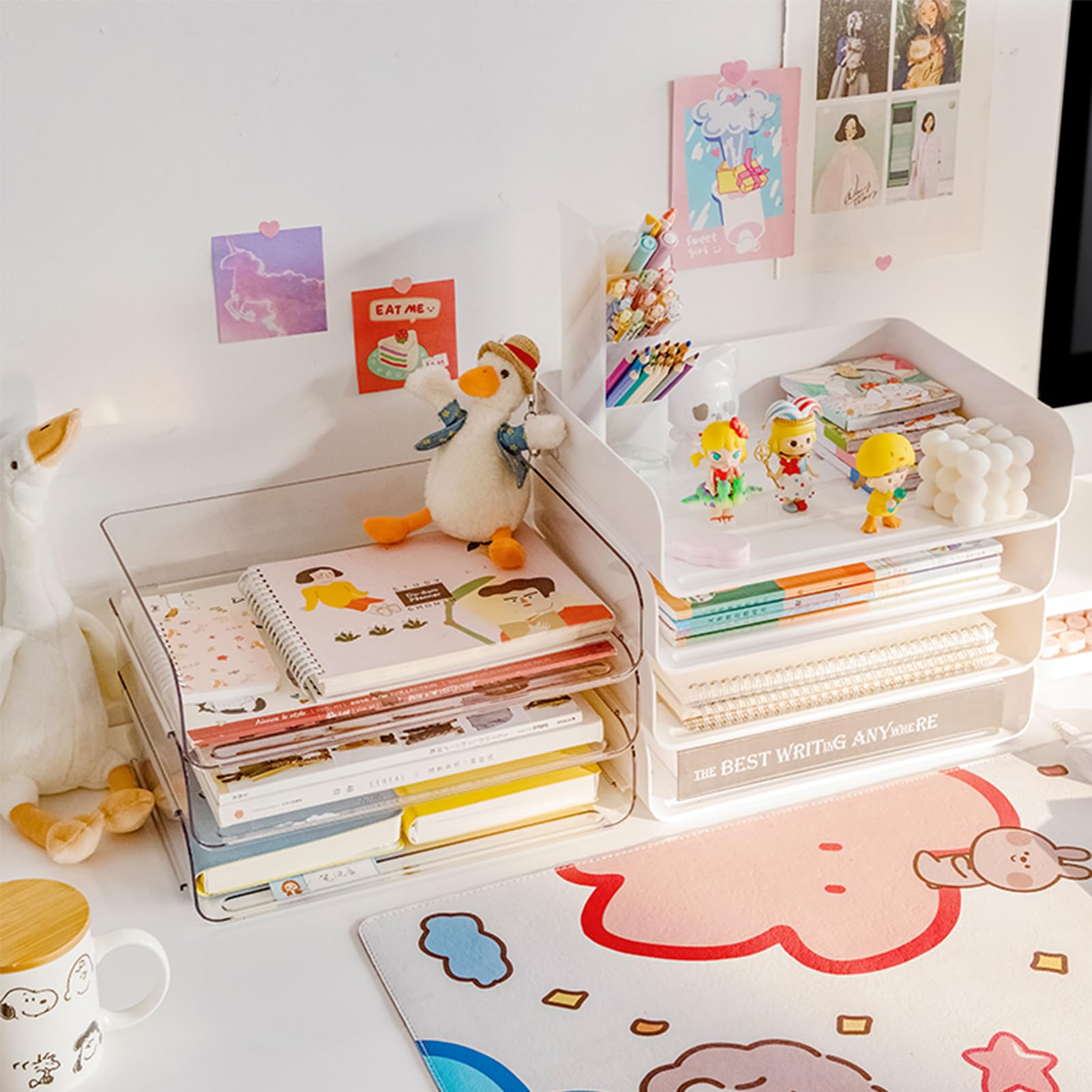Stackable Desk Organizer - 4-Tier White Paper Letter Tray for Office, Desktop File Holder, Book Storage Rack | Perfect for Home Office, School, and Workspace Organization