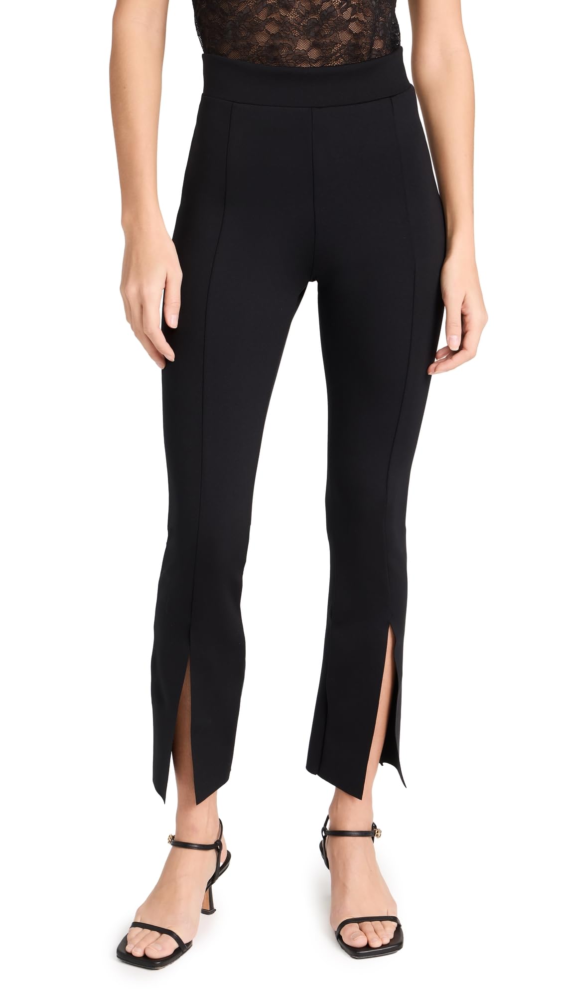 Commando Women's Neoprene 7/8 Split Front Workout Pants - High Waist Yoga Pants for Gym, Running & Outdoor Activities