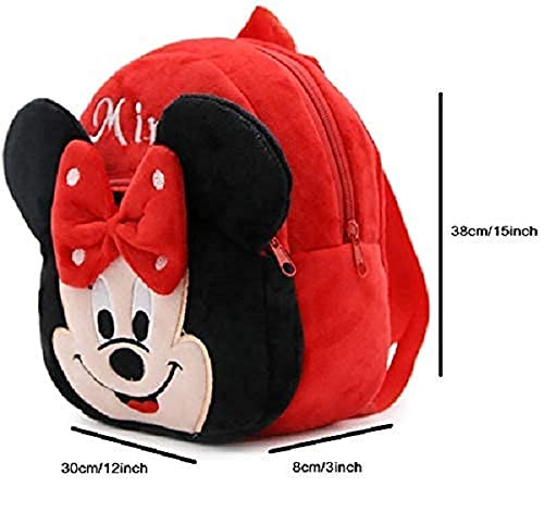 Minnie Mouse Soft Plush Kids School Backpack for Boys & Girls - Lightweight Durable Cartoon Character Bookbag for Preschool & Elementary Students - Perfect for School, Travel & Daycare Use (Red)
