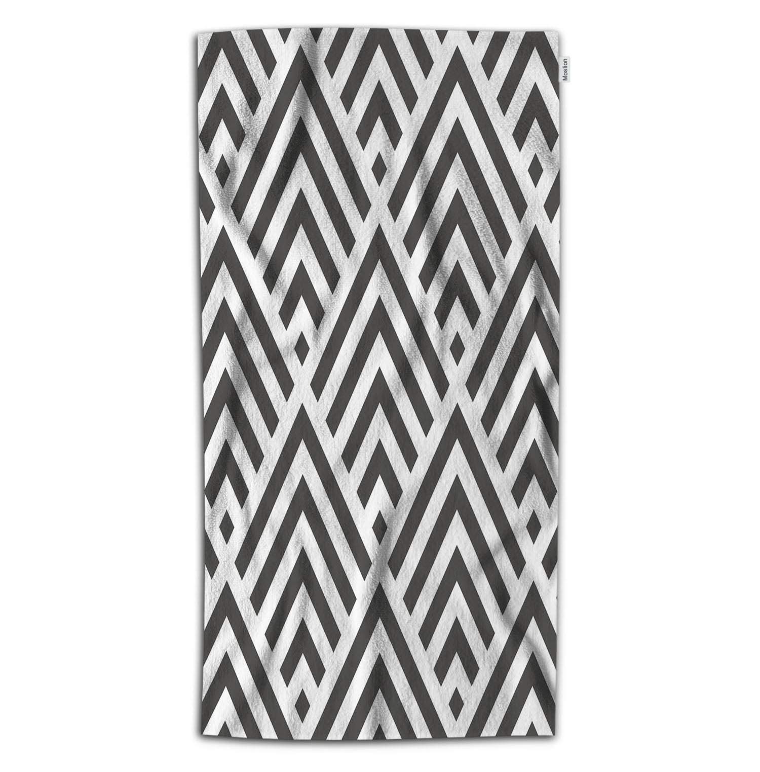 Soft Microfiber Striped Bath Towel - Geometric Black & White Rhombus Chevron Pattern - 32x64 Inch Large Absorbent Beach & Bath Towel for Kids, Baby, Adults | Perfect for Bathroom, Pool, Beach & Gym Use