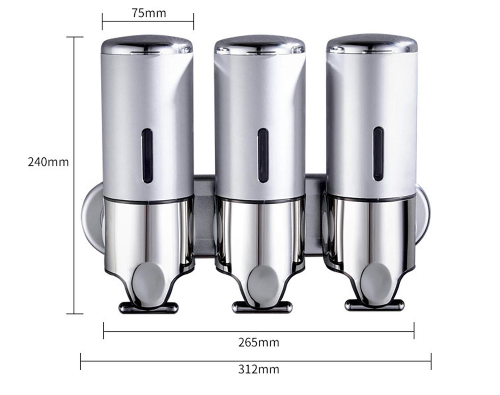 Triple Manual Shower Dispensers Wall Mount - 3X 500ml T-Bar Metal Pump (White) | Damage-Free Shampoo, Body Wash & Conditioner Dispenser for Bathroom, Home & Hotel | Perfect for Space-Saving Organization & Luxury Bath Experience