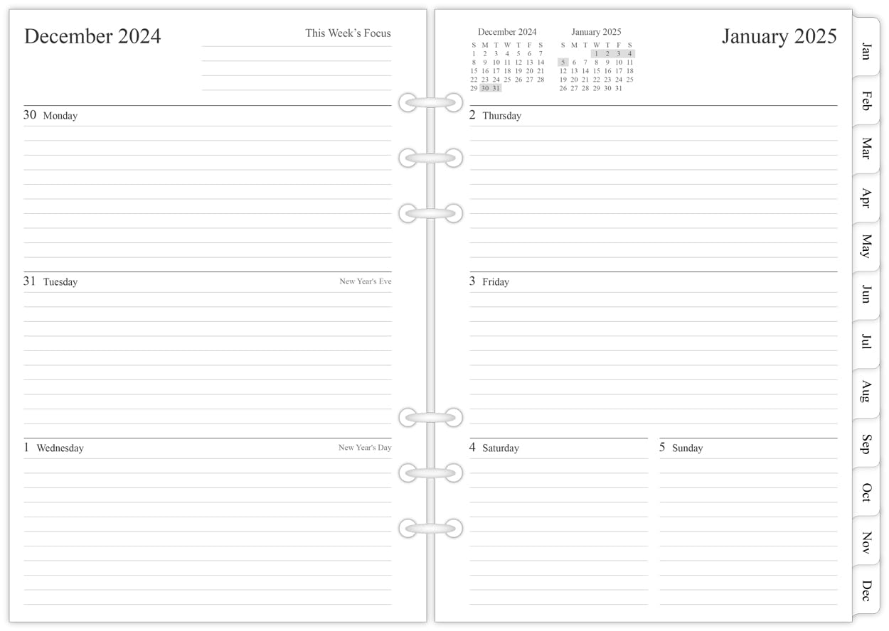 Newestor 2025 Weekly & Monthly Planner Refill for A5 Ring Binder - January 2025 to December 2025 Calendar - 5.75