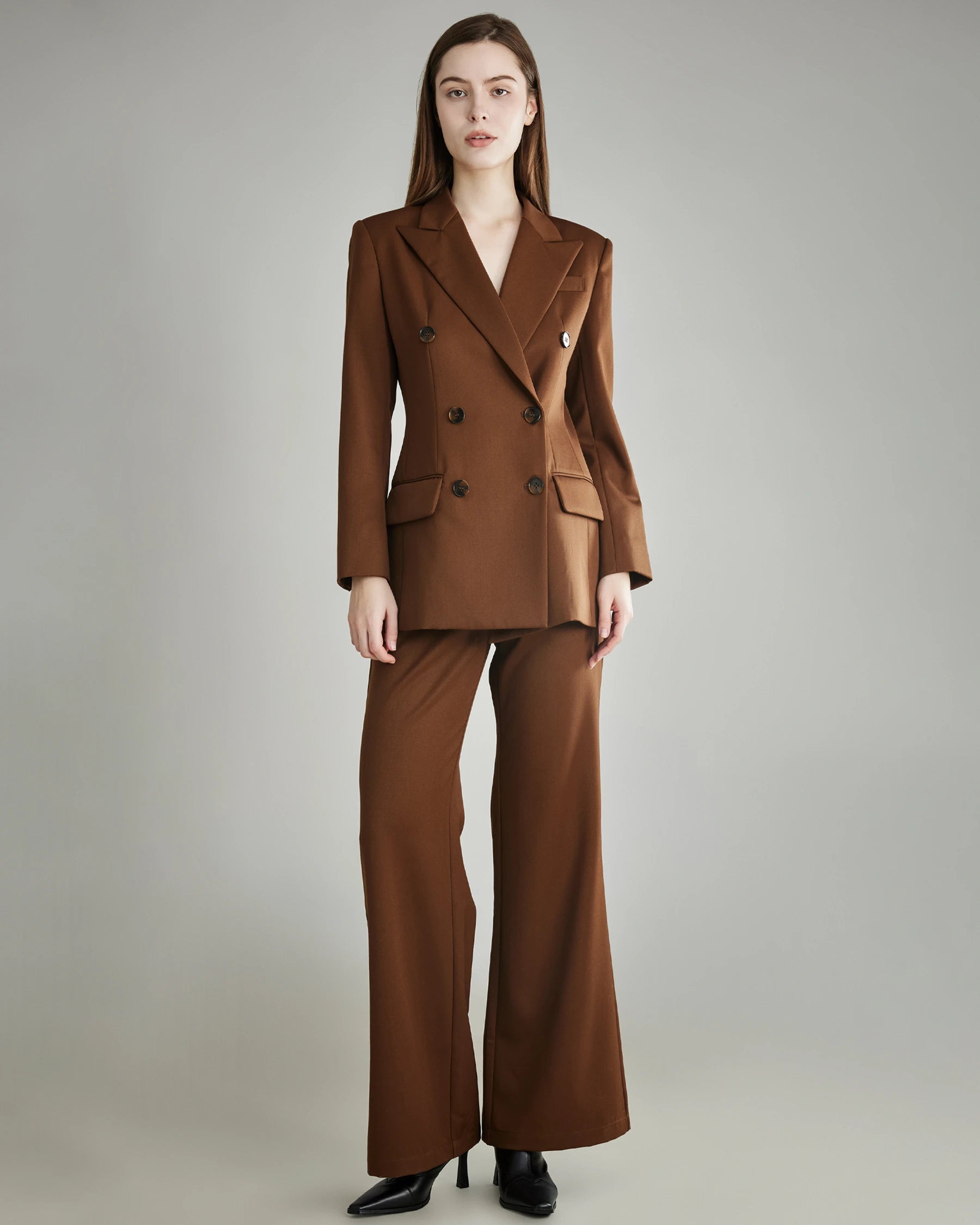 Women's Wool Flared Suit Pants - High Waist Wide Leg Dress Trousers for Office, Business & Formal Occasions