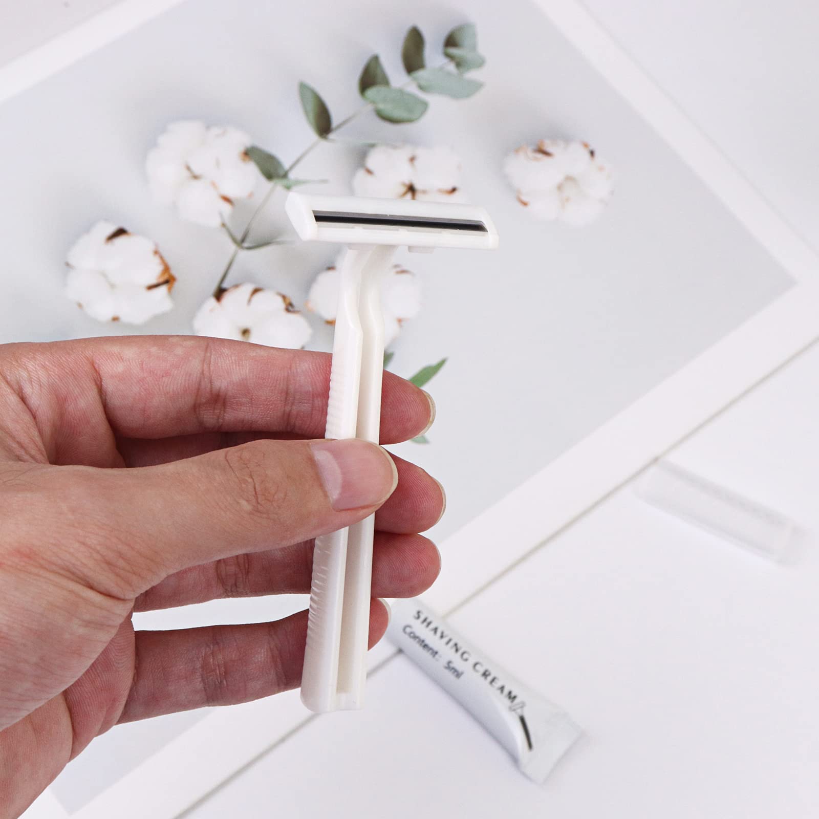 Bulk Disposable Razors with Blade Cover - 30 Pack, Individually Wrapped White Razors with Shaving Cream | Perfect for Hotels, Nursing Homes, Shelters & Travel Essentials