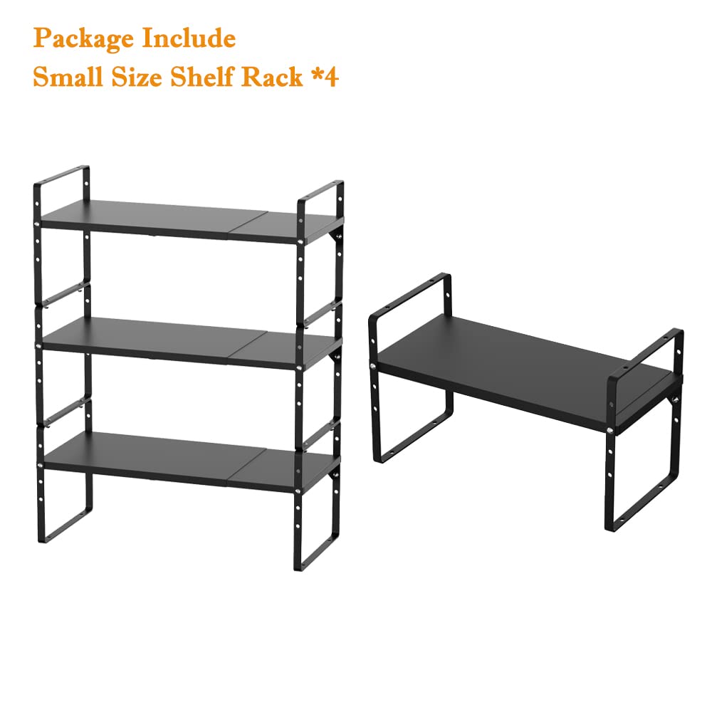 Expandable Cabinet Shelf Organizer - Stackable Kitchen Cupboard & Pantry Storage Shelf - Black Spice Rack Set of 4 (8.07