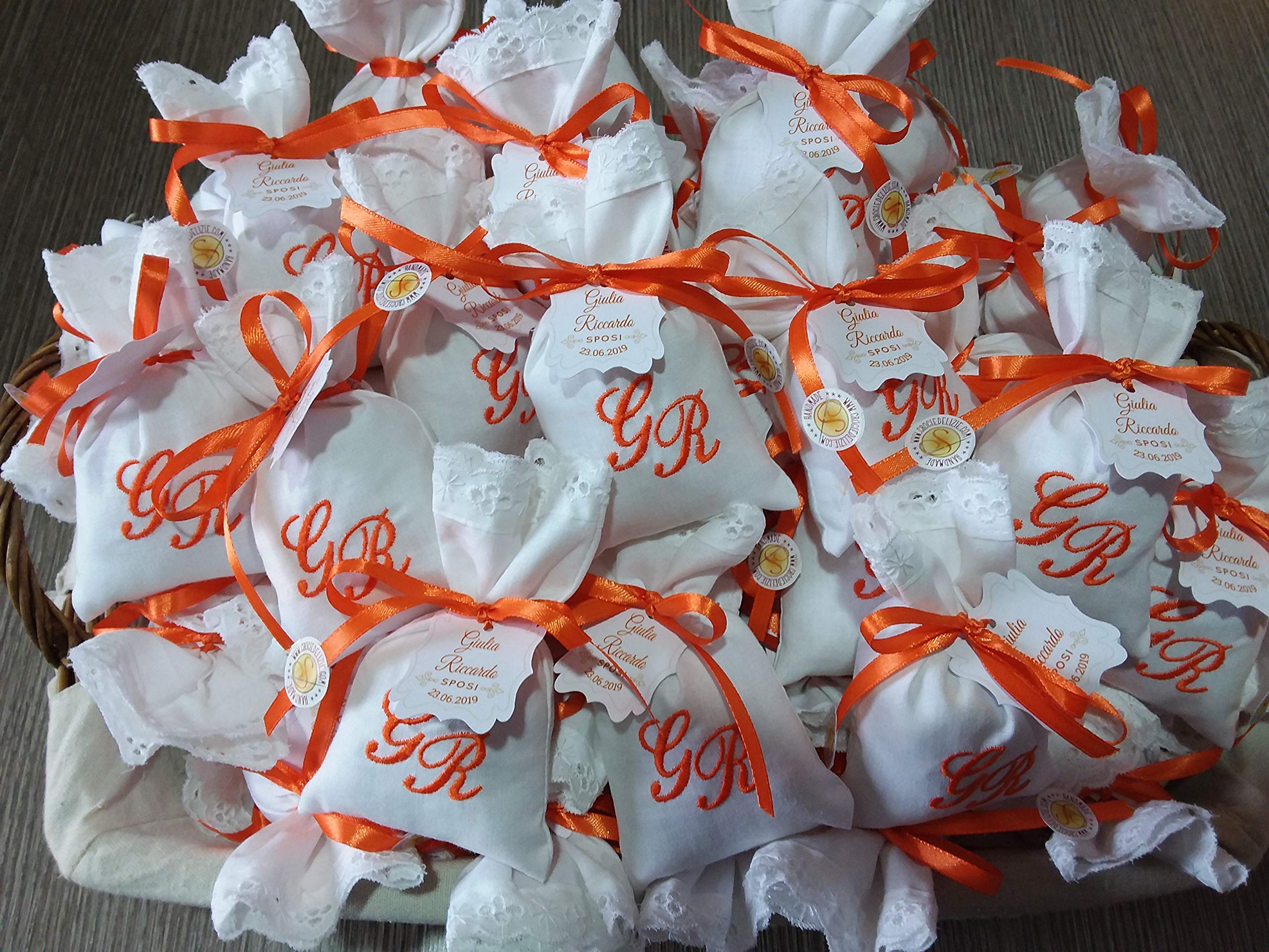Personalized Wedding Favor Bags - 20 Embroidered Initial Name Confetti Bags for Bridal Shower, Reception & Party Decor | Elegant Gift Packaging for Guests