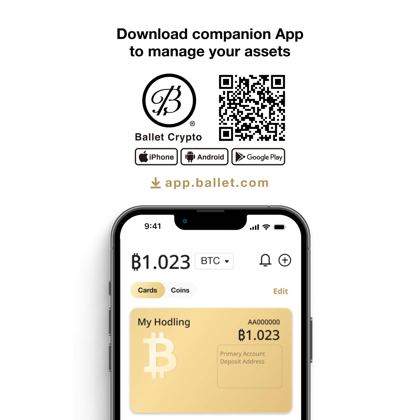 Ballet Real Bitcoin Gold Edition - Secure Crypto Cold Storage Card | Multi-Currency & NFT Hardware Wallet for Bitcoin, Ethereum & More | Ideal for Travel, Gifting & Long-Term Crypto Storage