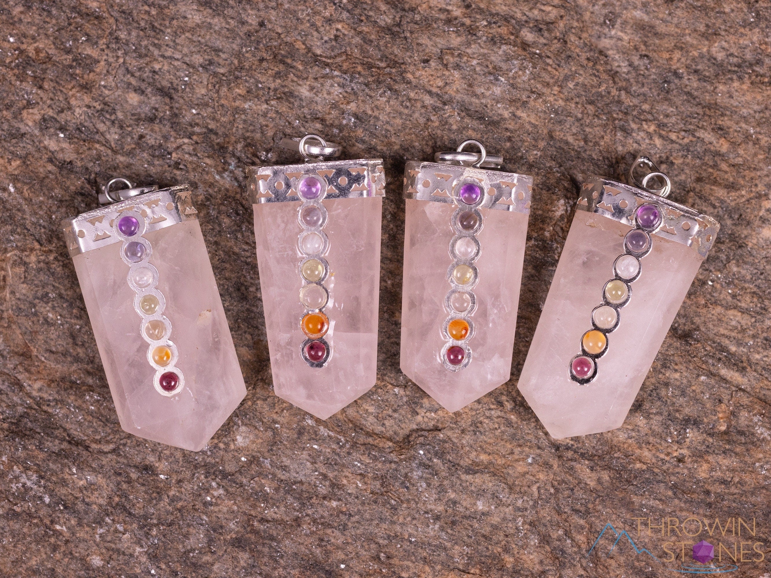 Chakra & Rose Quartz Crystal Point Pendant Necklace - Handmade Birthstone Healing Jewelry with Gemstone for Energy Balancing & Spiritual Wellness | Perfect for Meditation, Yoga & Gift Giving