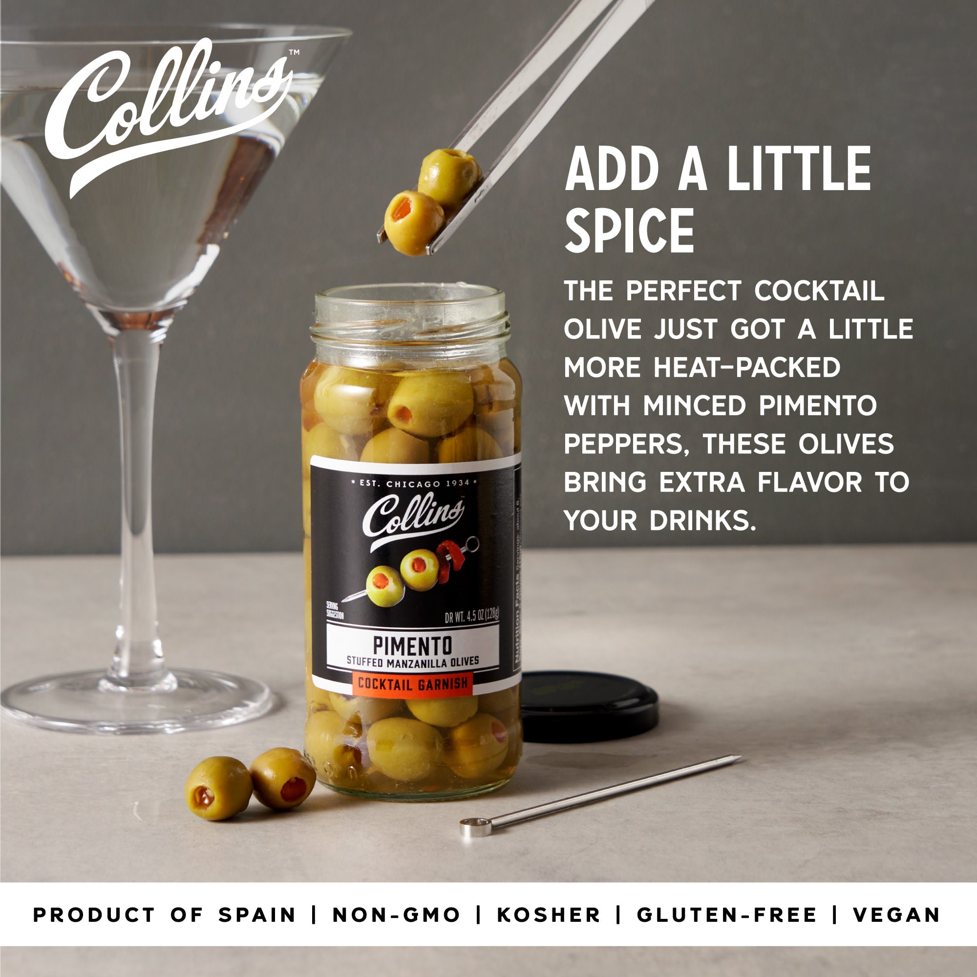 Premium Manzanilla Martini Pimento Stuffed Olives 5 oz (141g) - Spanish Green Olives for Cocktails, Charcuterie Boards & Gourmet Cooking