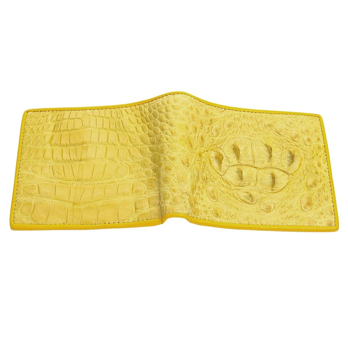 Premium Genuine Crocodile Leather Men's Wallet - Yellow Luxury Bifold Wallet for Men with RFID Protection - Perfect for Business, Travel & Everyday Use
