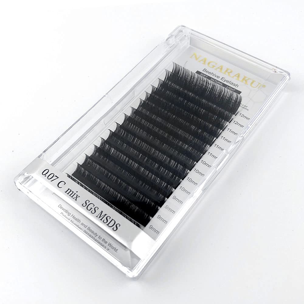 NAGARAKU 0.07mm C Curl Matte Black Individual Cluster Eyelash Extensions - 11mm Length, 16 Rows for Salon & DIY Use - Long Lasting Professional Lash Supplies for Volume & Natural Looks - Perfect for Weddings, Parties and Daily Makeup Enhancement