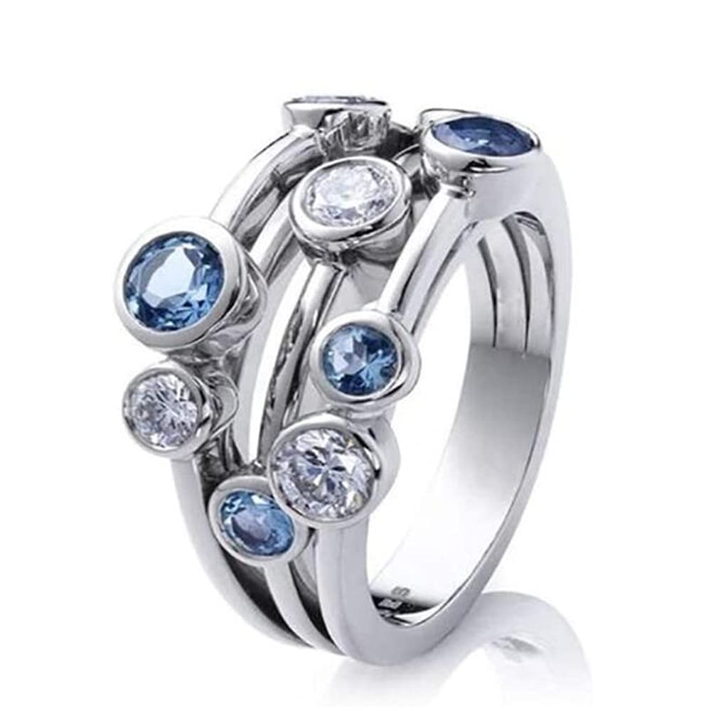 925 Sterling Silver Geometric Two-Tone Gemstone Ring for Women - Unique Sapphire & Diamond Wedding, Engagement, Eternity or Promise Ring - Perfect for Bridal, Anniversary, Party & Special Occasions