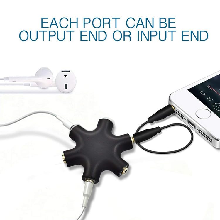 5-Way 3.5mm Headphone Splitter - 1 Male to 5 Female Stereo Audio Adapter for Multiple Headphones - Perfect for Music Sharing, Gaming, and Classroom Use
