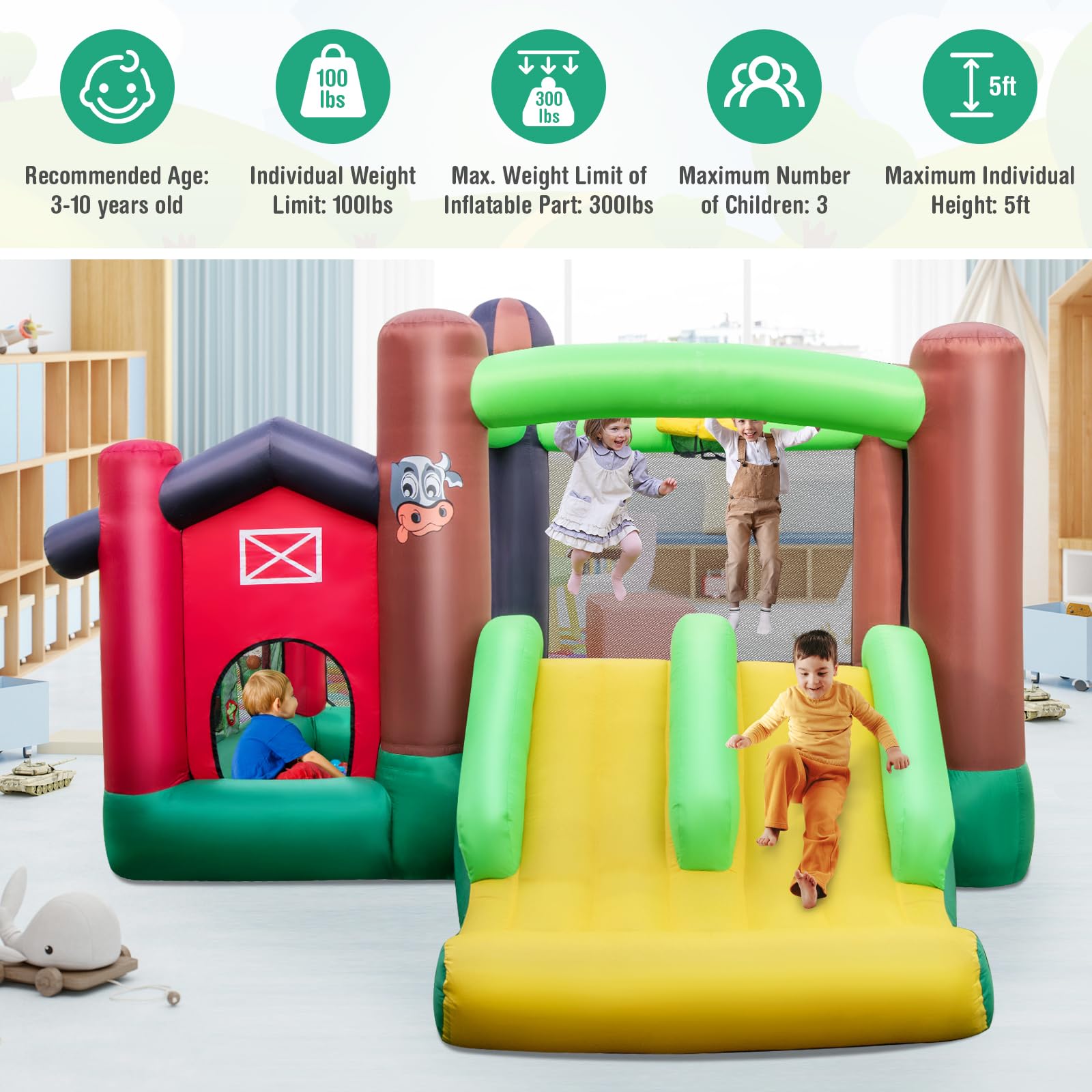 BOUNTECH Farm Themed Inflatable Bounce House with Dual Slides & Ball Pit - Toddler Kids Jumping Castle for Indoor Outdoor Backyard Birthday Parties, Summer Fun, and Family Gatherings - Includes Blower for Easy Setup (Great Gift for Boys & Girls)