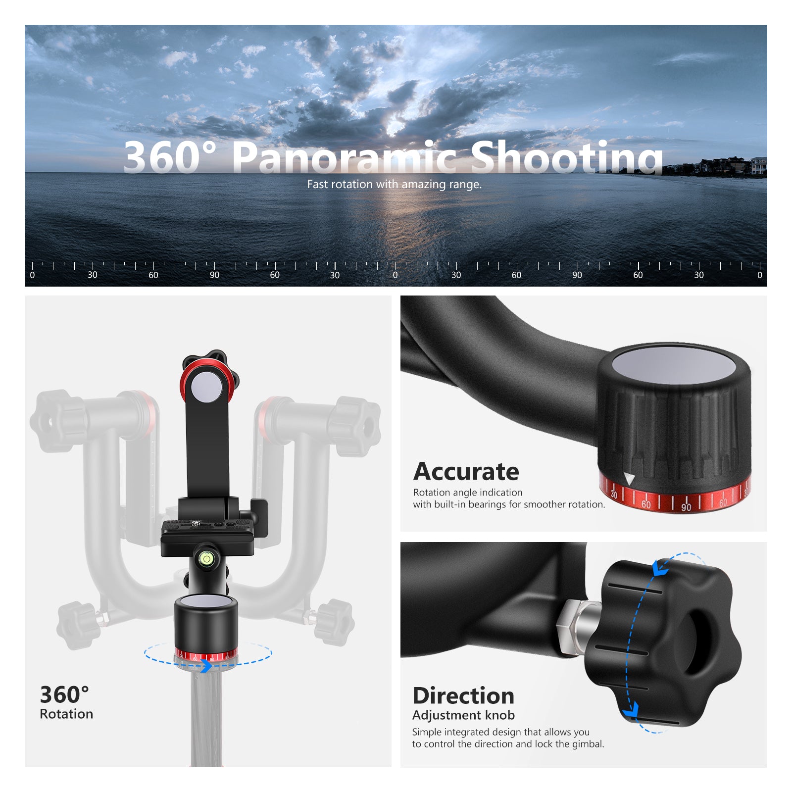 NEEWER GM101 Aluminum Alloy Gimbal Tripod Head - Professional Camera Stabilizer for DSLR & Mirrorless - Perfect for Vlogging, Photography & Video Shooting