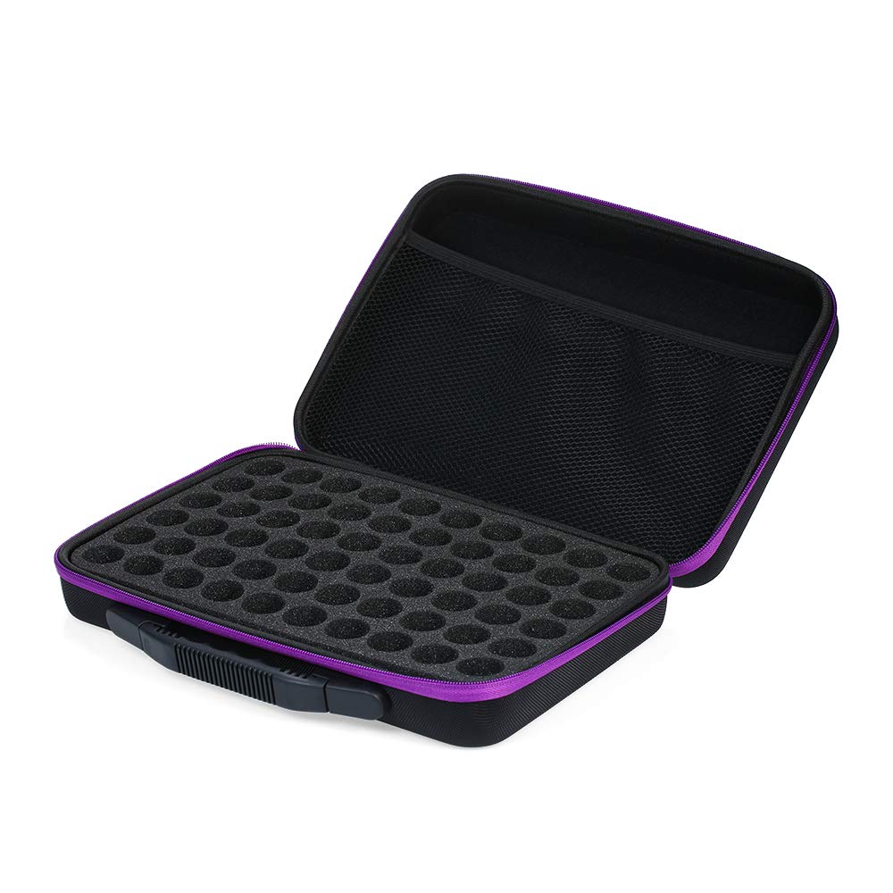 60 Slots EVA Essential Oil Holder - Shockproof Dense Foam Storage Case for 15ML Bottles, Painting Tools, Nail Art Rhinestones & Small Parts - Portable Zipper Container for Travel & Home Organization