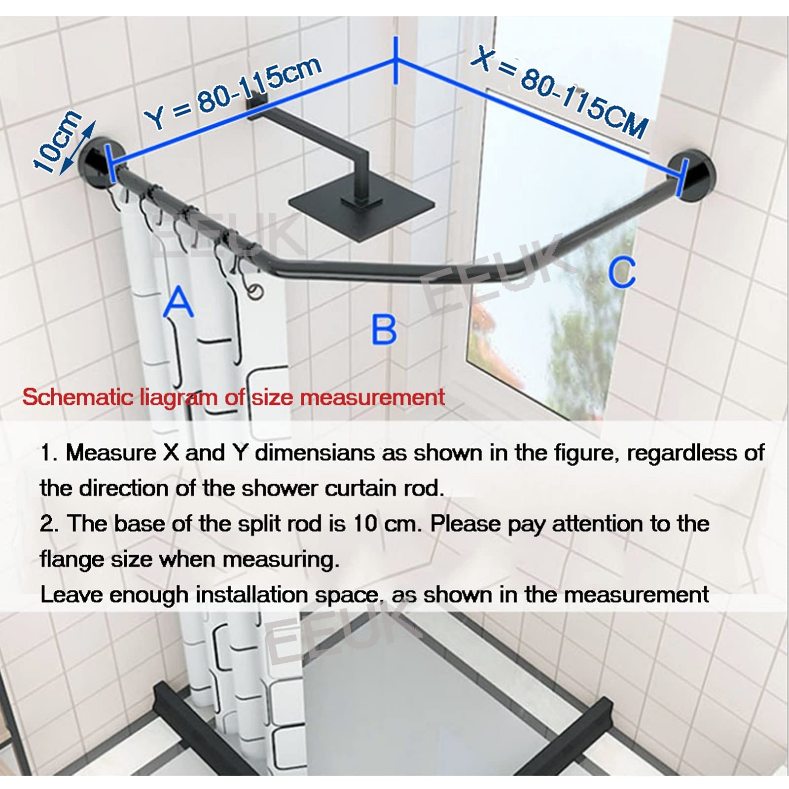 Adjustable Curved Shower Curtain Rod - 304 Stainless Steel Diamond Shaped Bathroom Bathtub Corner Rod - No Drill Punch-Free Installation for Bathroom & Fitting Room - Perfect for Small Spaces & Corner Showers