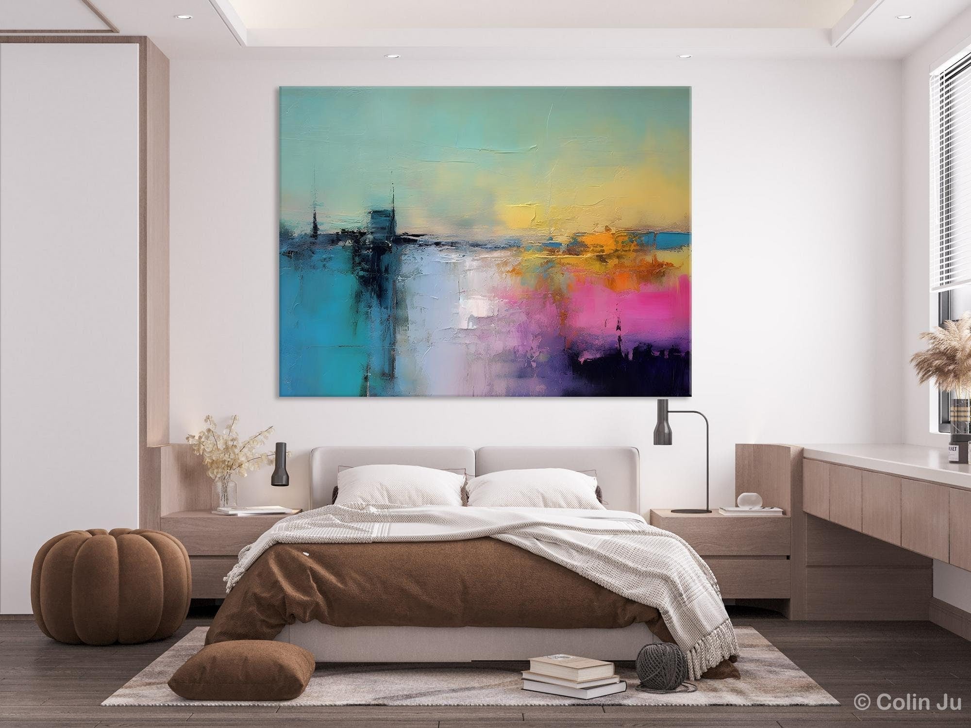 Hand Painted Original Abstract Landscape Canvas Wall Art - Modern Acrylic Painting for Bedroom Decor | Contemporary Home & Office Wall Decor