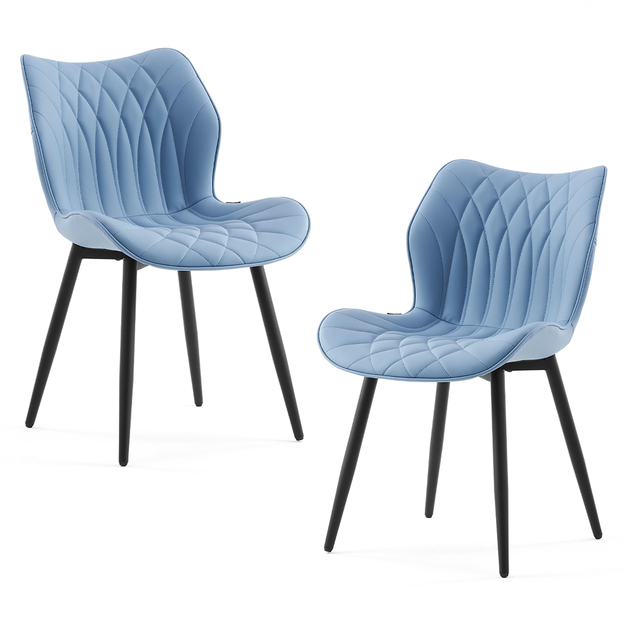 Kidol & Shellder Modern Dining Chairs Set of 2 - PU Leather Upholstered Kitchen Side Chairs with Thick Cushions & Sturdy Metal Legs in Blue - Perfect for Dining Room, Kitchen Island, and Breakfast Nook