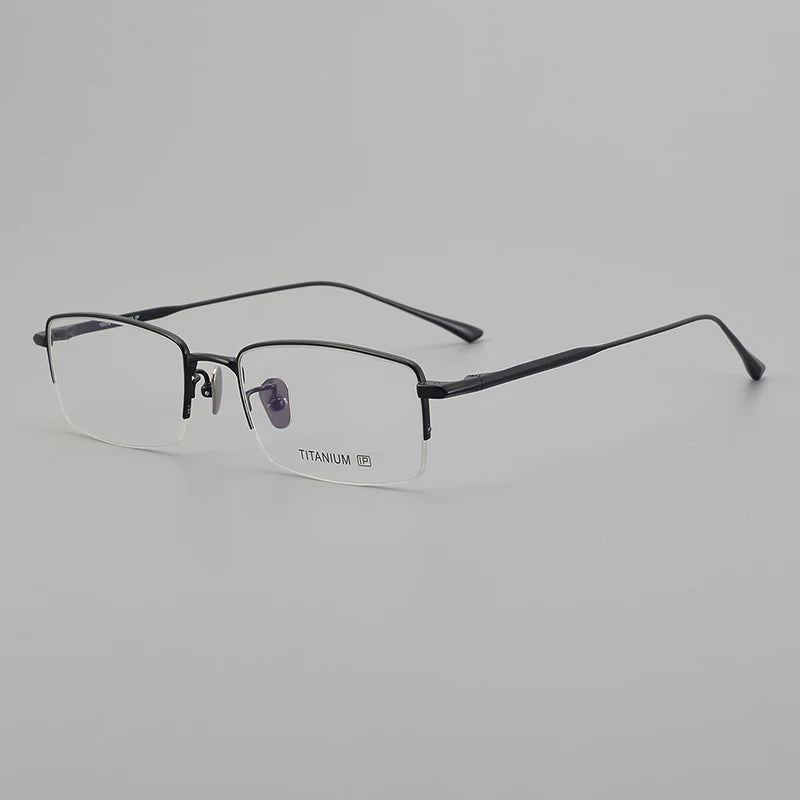 Stylish Unisex Black Semi-Rimmed Square Oval Titanium Eyeglasses Frame - Lightweight & Durable for Work, Reading & Fashion | Model 195145
