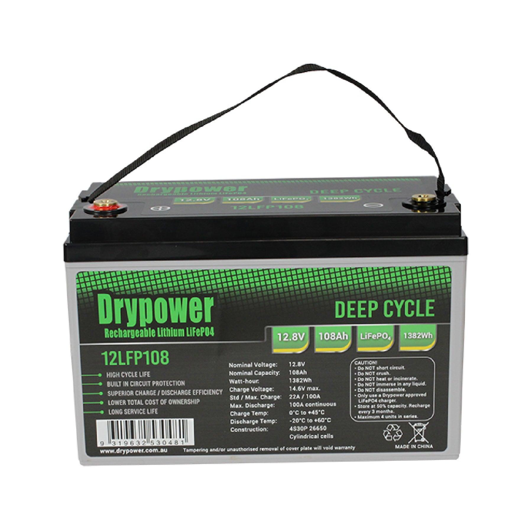 Drypower 12.8V 100Ah LiFePO4 Lithium Iron Phosphate Rechargeable Battery for Solar Power Systems, RVs, Marine & Off-Grid Applications - Long Lasting Deep Cycle Battery
