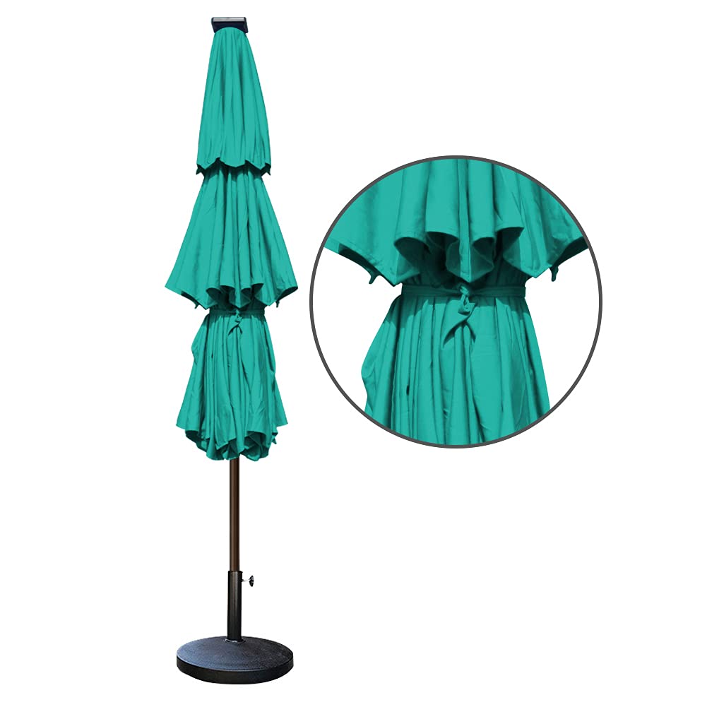EliteShade USA 10-Year Fade-Resistant 9ft 3-Tier Solar Patio Umbrella with 80 LED Lights - Outdoor Market Umbrella with Ventilation for Deck, Poolside, and Backyard (Teal)