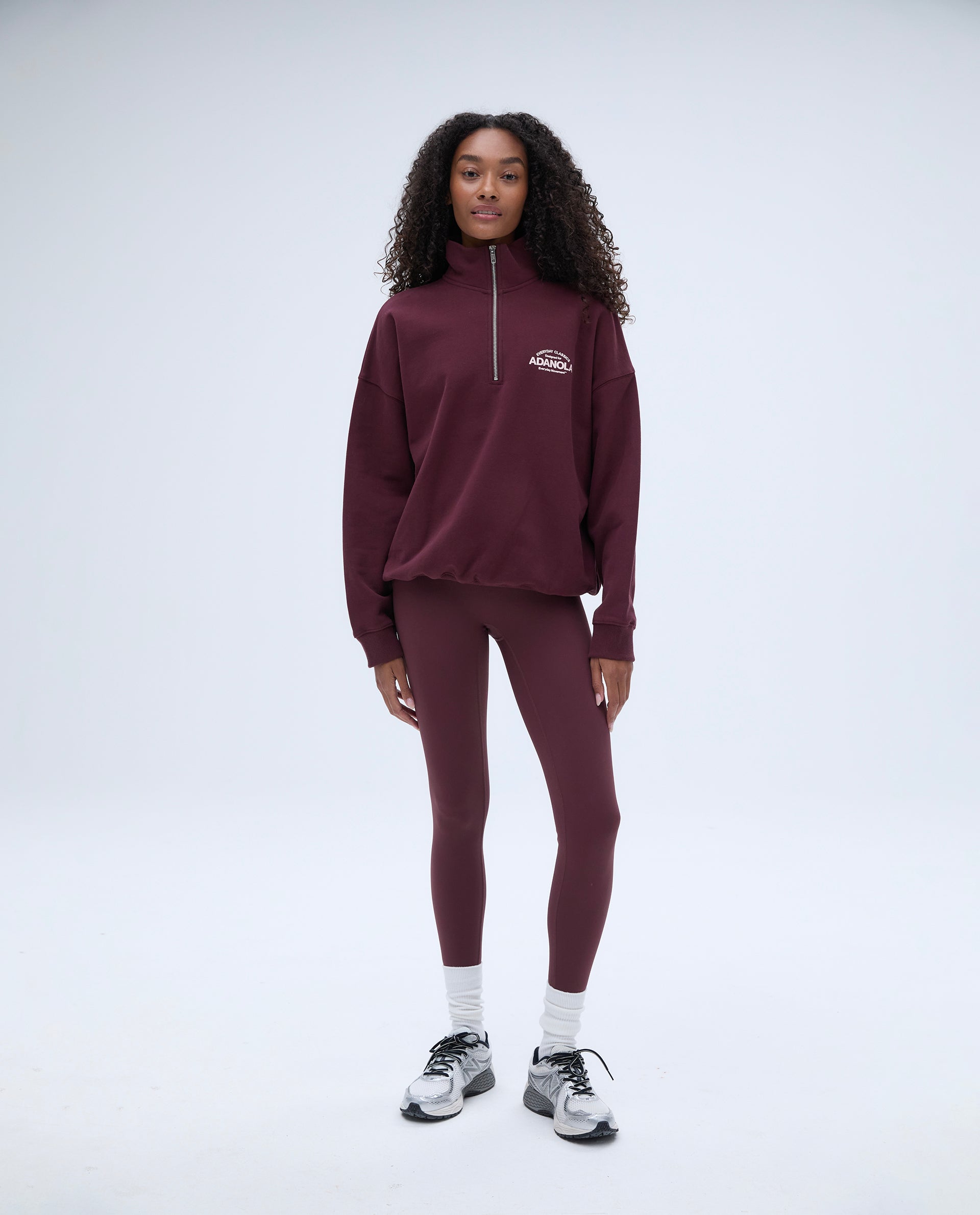 Classic Oversized Funnel Neck Zip-Up Sweatshirt for Women - Burgundy Red | Cozy Fall & Winter Pullover for Casual Outfits, Lounge Wear & Street Style Fashion