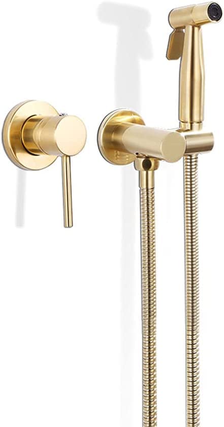 Wall Mounted Bidet Sprayer Kit - Golden Brushed Single Handle Toilet Bidet Shower with Tap - Perfect for Bathroom, Pet Cleaning & Personal Hygiene