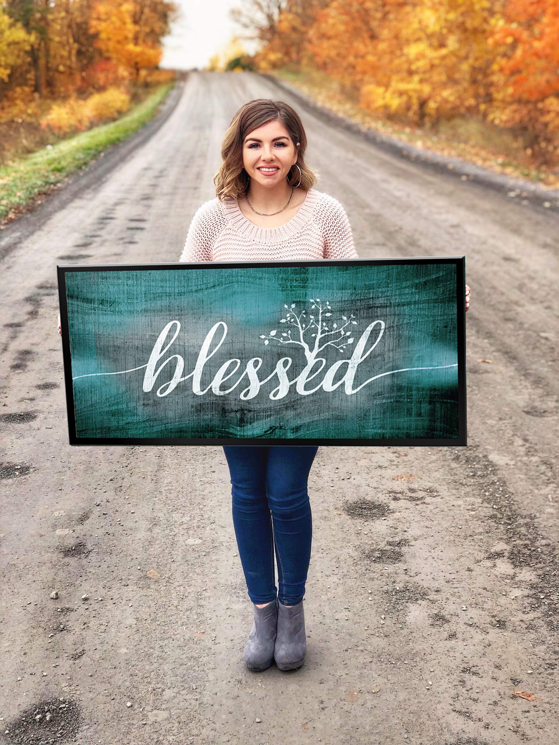 Blessed Christian Wall Art - Religious Home Decor with Teal Canvas & Black Floating Frame (42x19) - Perfect for Living Room, Bedroom & Spiritual Spaces