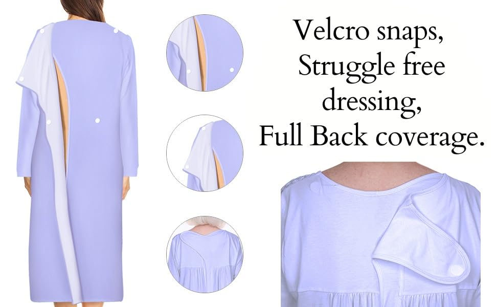 Women's 3-Pack Open Back Nightgown - Soft Cotton Long Sleeve Lace Trim Hospital Gown in Pink - Comfortable for Bedridden Patients, Post-Surgery Recovery & Maternity Care