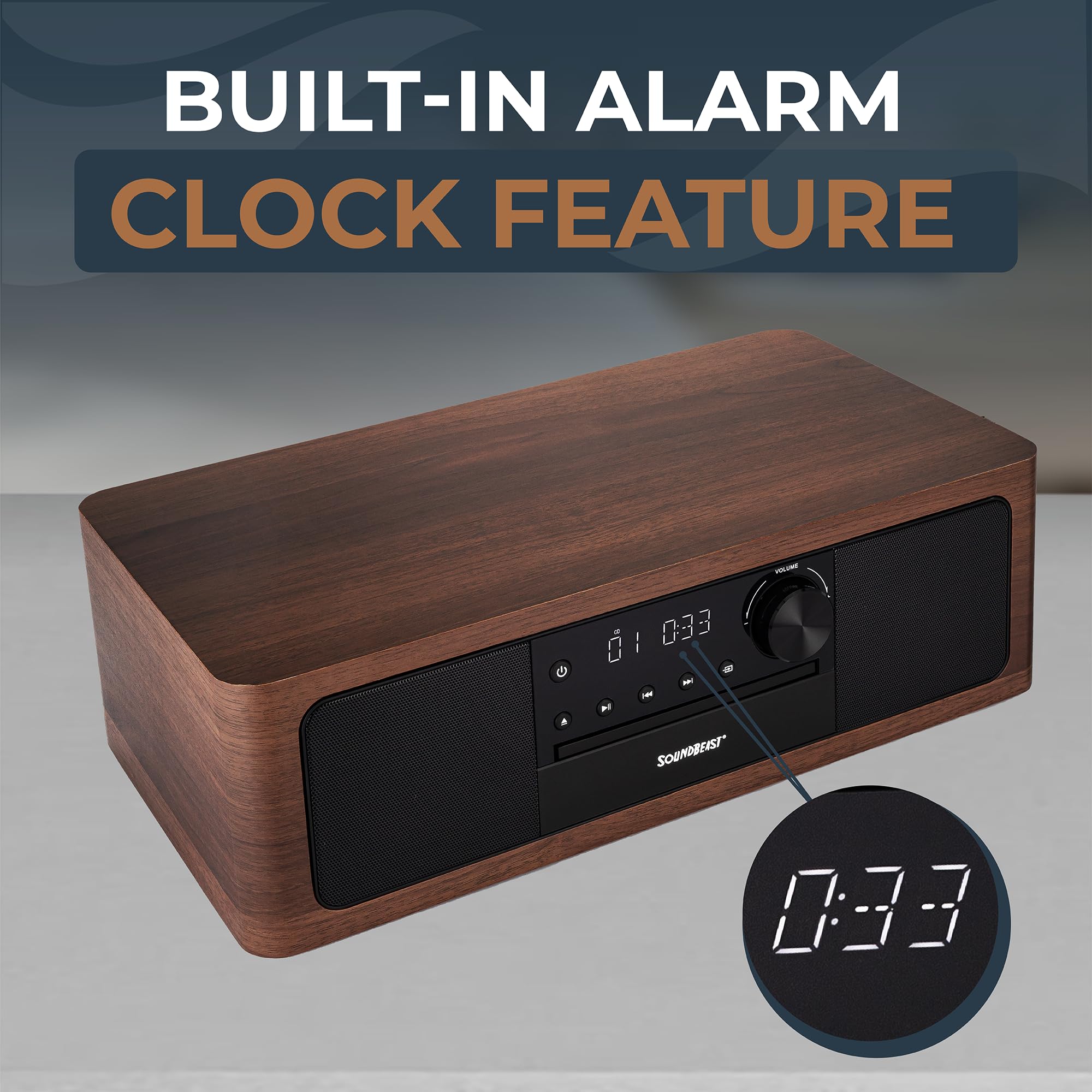 SoundBeast Stereo Shelf System with CD Player, Bluetooth, FM Radio, USB/Aux/Optical Inputs, Alarm Clock & Remote - Perfect for Home Entertainment, Office Music & Bedroom Audio